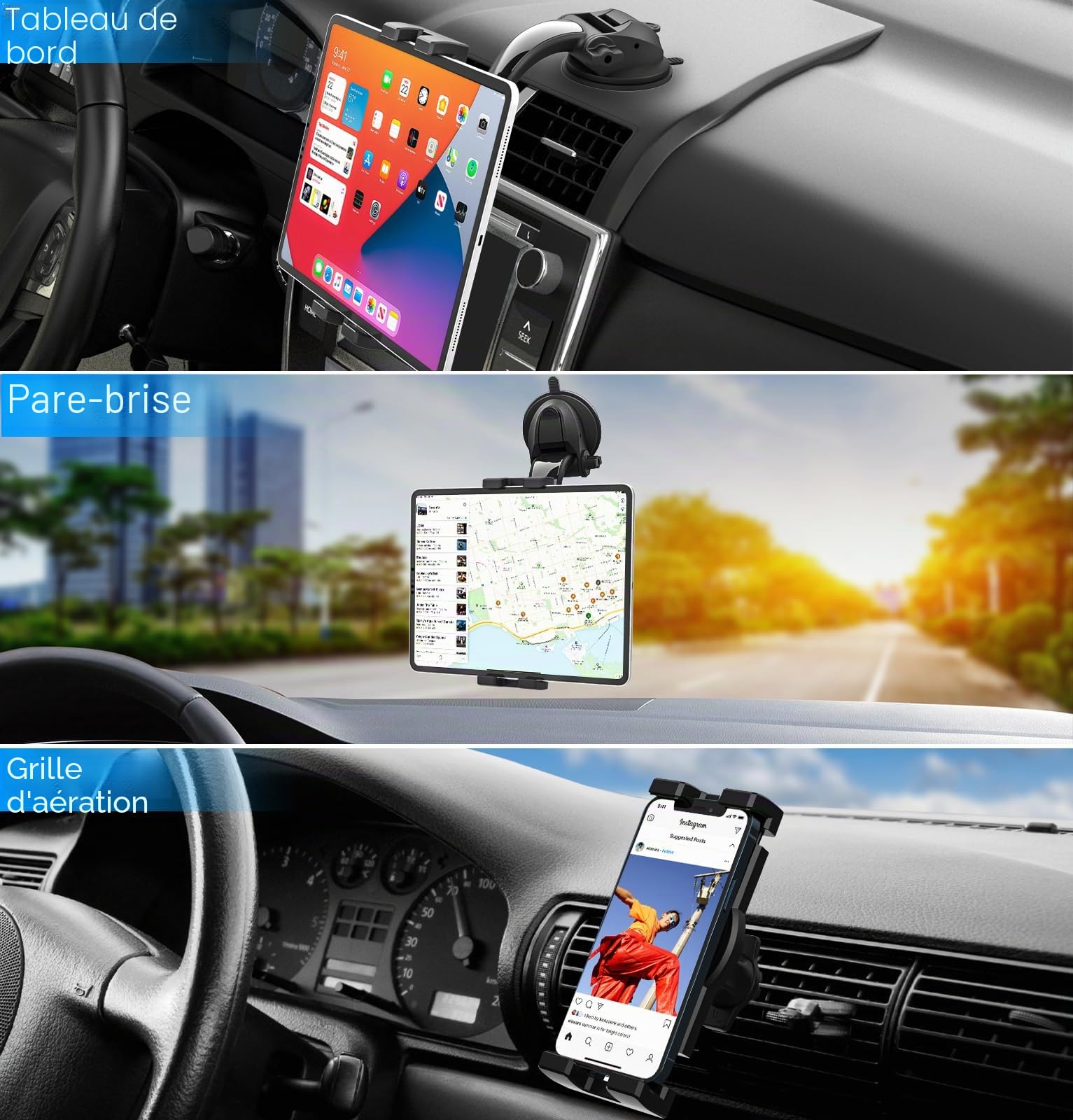 Support Tablette Voiture Tableau de Bord Ventilation Pare-Brise