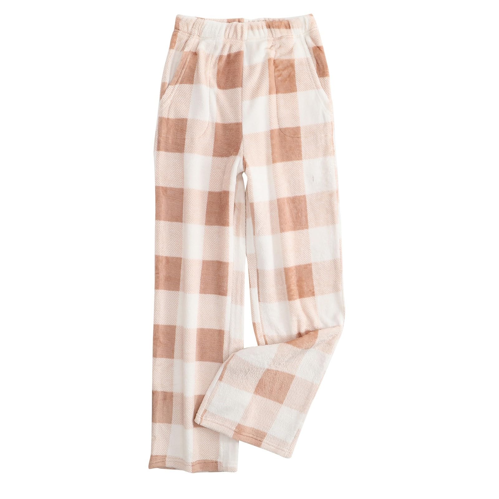 Flannel Pajama Women's Soft Fuzzy Cute Plaid Pj Pants Comfy Wide Leg Lounge  Sleepwear with Pockets