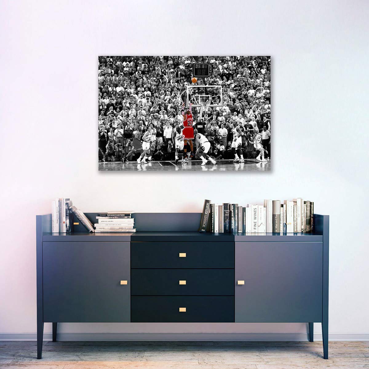 El último Disparo De Michael Jordan En 1996 Pintura De Lienzo De Arte De Pared Fan Impresión De Póster Cuadro De Pared Para La Decoración De La Sala De Estar (Art-3,50_x_70_cm(Con marco))
