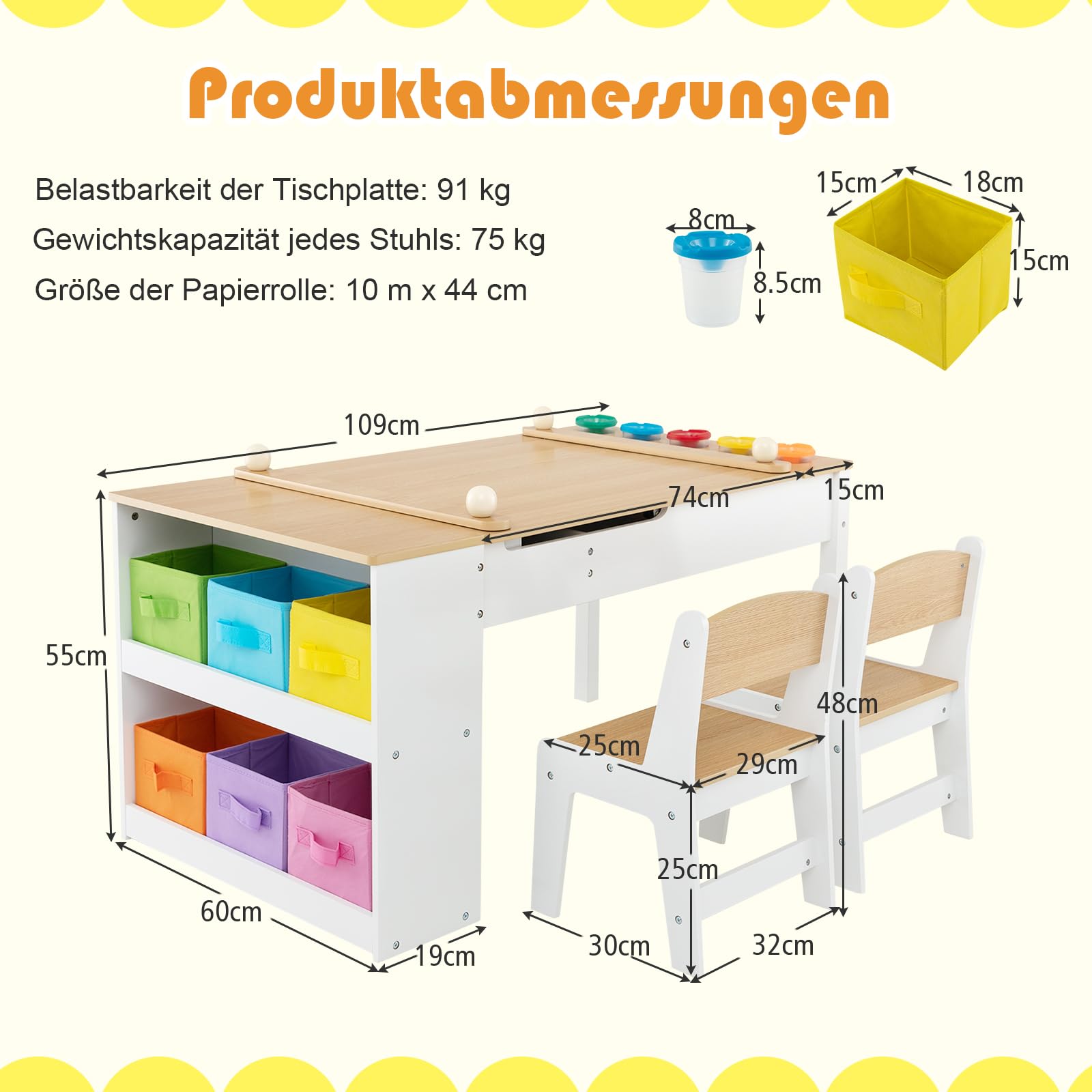 GOPLUS Kinderkunsttisch mit 2 Stuhl & seitliche offene Regal, Kindermöbel Set mit Stauraum & Maltisch, Kindersitzgruppe für Zeichnen & Schreiben, für Kinderzimmer Spielzimmer Kindergarten (Natur)