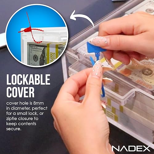Miniatura 5 de Nadex Caja de efectivo de acrílico transparente con cubierta deslizante, grosor de caja de 0.197 in, orificio de bloqueo de 0.315 in, incluye 110