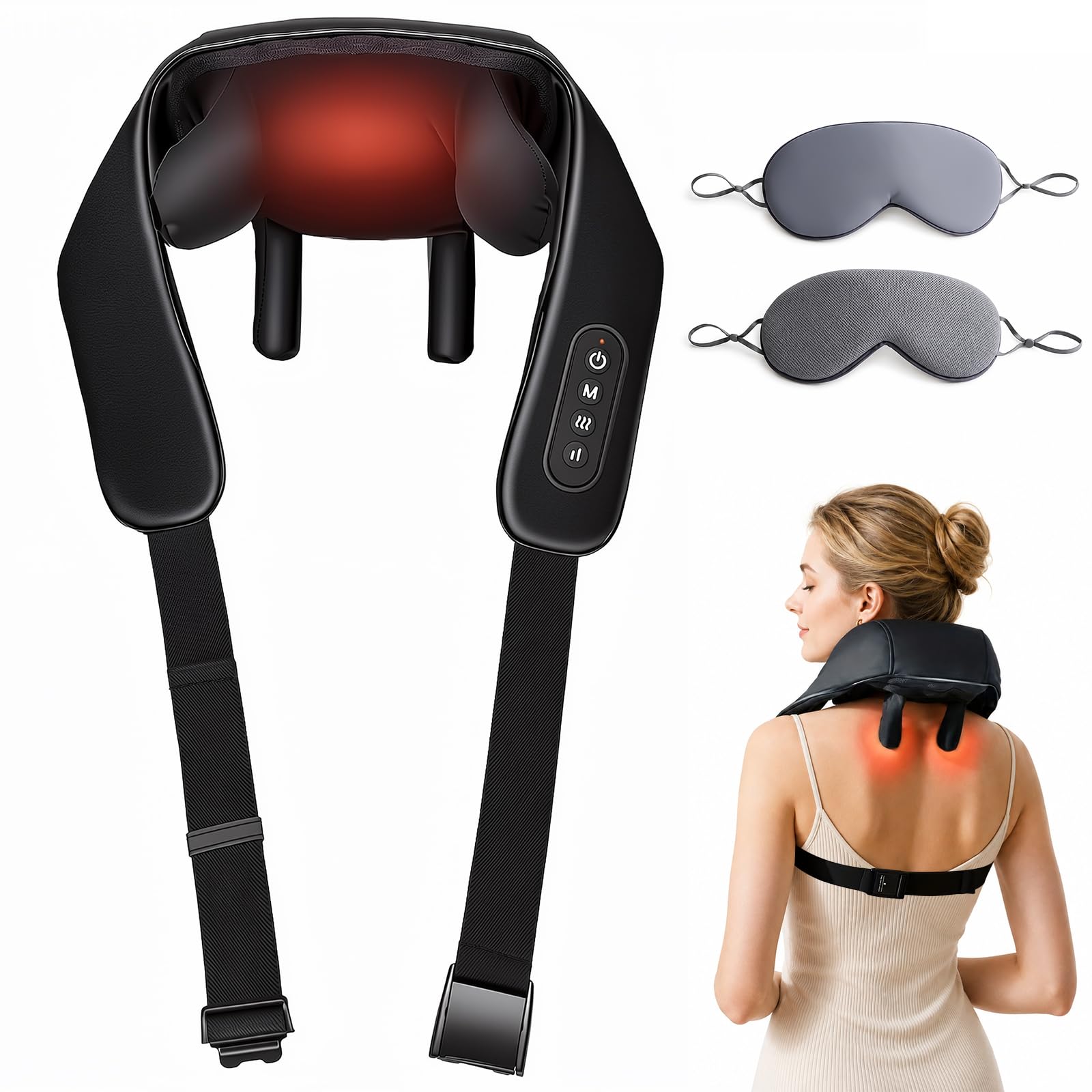 Massage du cou avec masque pour les yeux, masseur Shiatsu électrique 4D