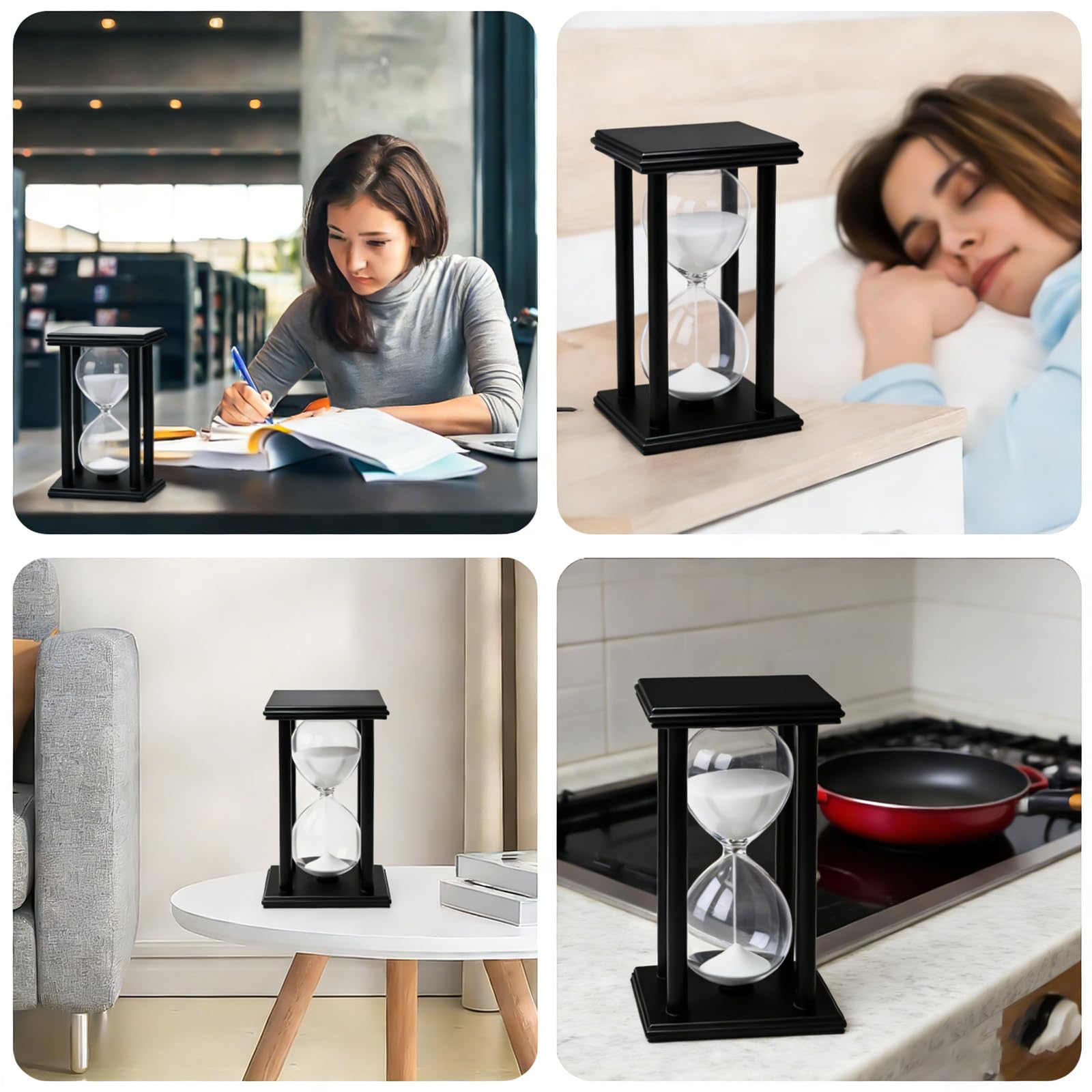 Clessidra 60 minuti: telaio in legno nero bianco sabbia clessidra timer, timer Hourglass sandglass 1 ora clessidra per ufficio soggiorno studio cucina decorazione 20 x 10 cm