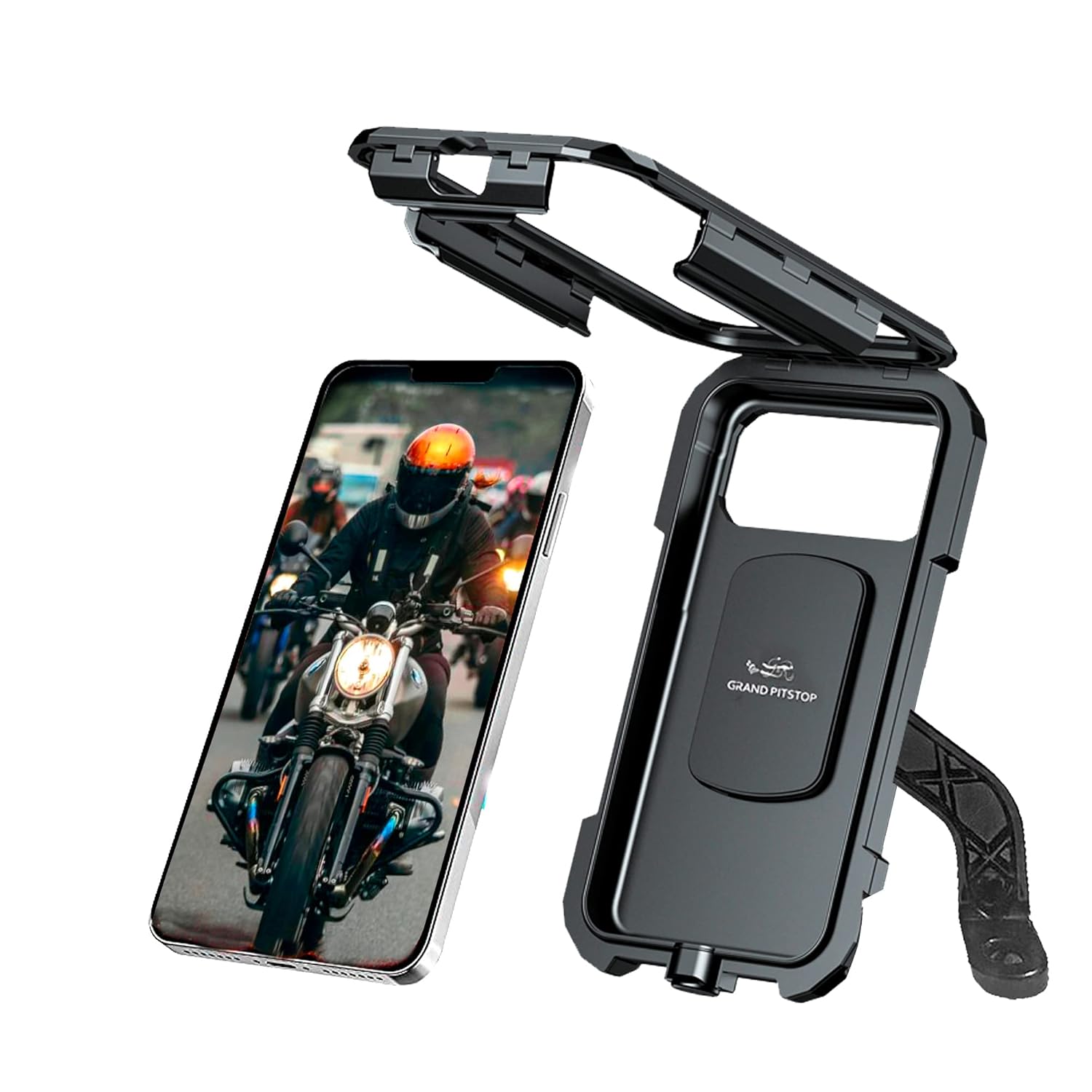 GRAND PITSTOP Waterproof Mobile Holder for Bikes, Motorcycle, Scooter, Bicycles, Bike Mobile Holder for 4.0-7.0″ Phone, Cellphone Holder for Maps and GPS Navigation & 360° Rotation Mirror Phone Mount