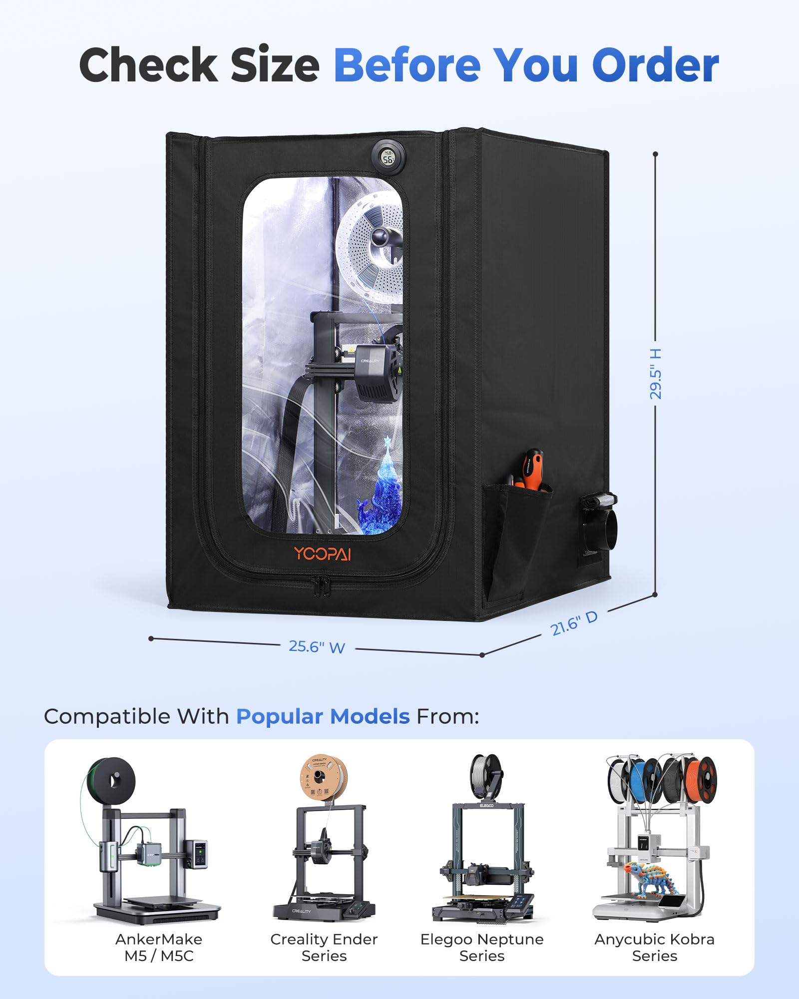YOOPAI Caja de impresora 3D con kit de ventilación y luz LED, cubierta mediana para Creality Ender 3 V3 SE/KE, Ender 3/Pro/V2/S1/Neo, Anycubic & Elegoo, 550 x 650 x 780 mm