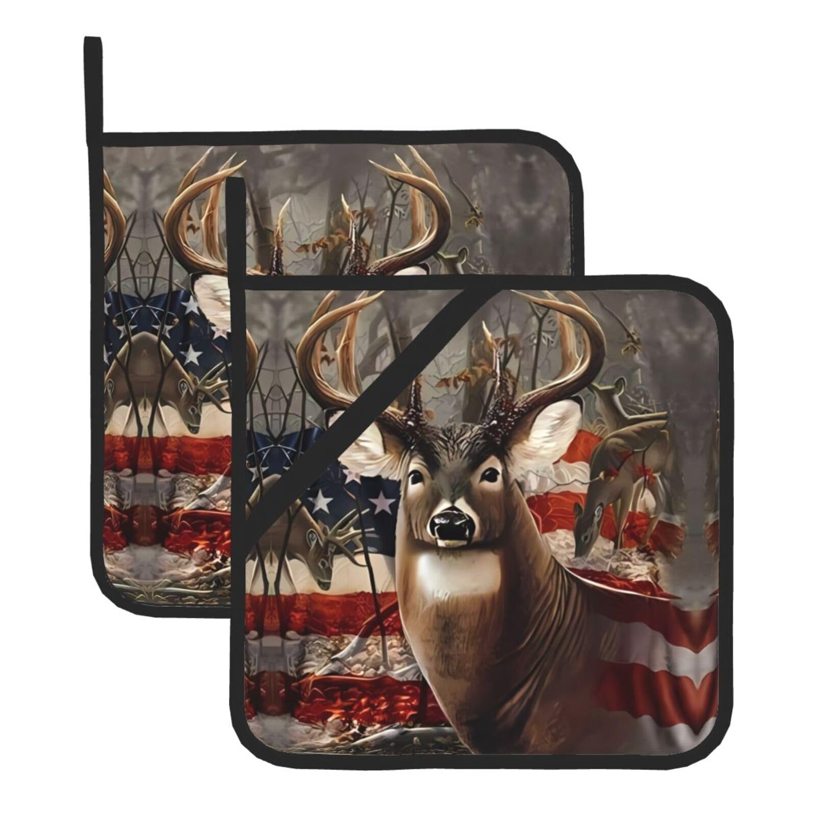 HJFCZH Deer Hunting Season Prints Square Hot Pads for Kitchen Counter - Waterproof Pot Holders, Durable Heat Resistant Throw Layers for Serving, Oven & BBQ - 2 Pack