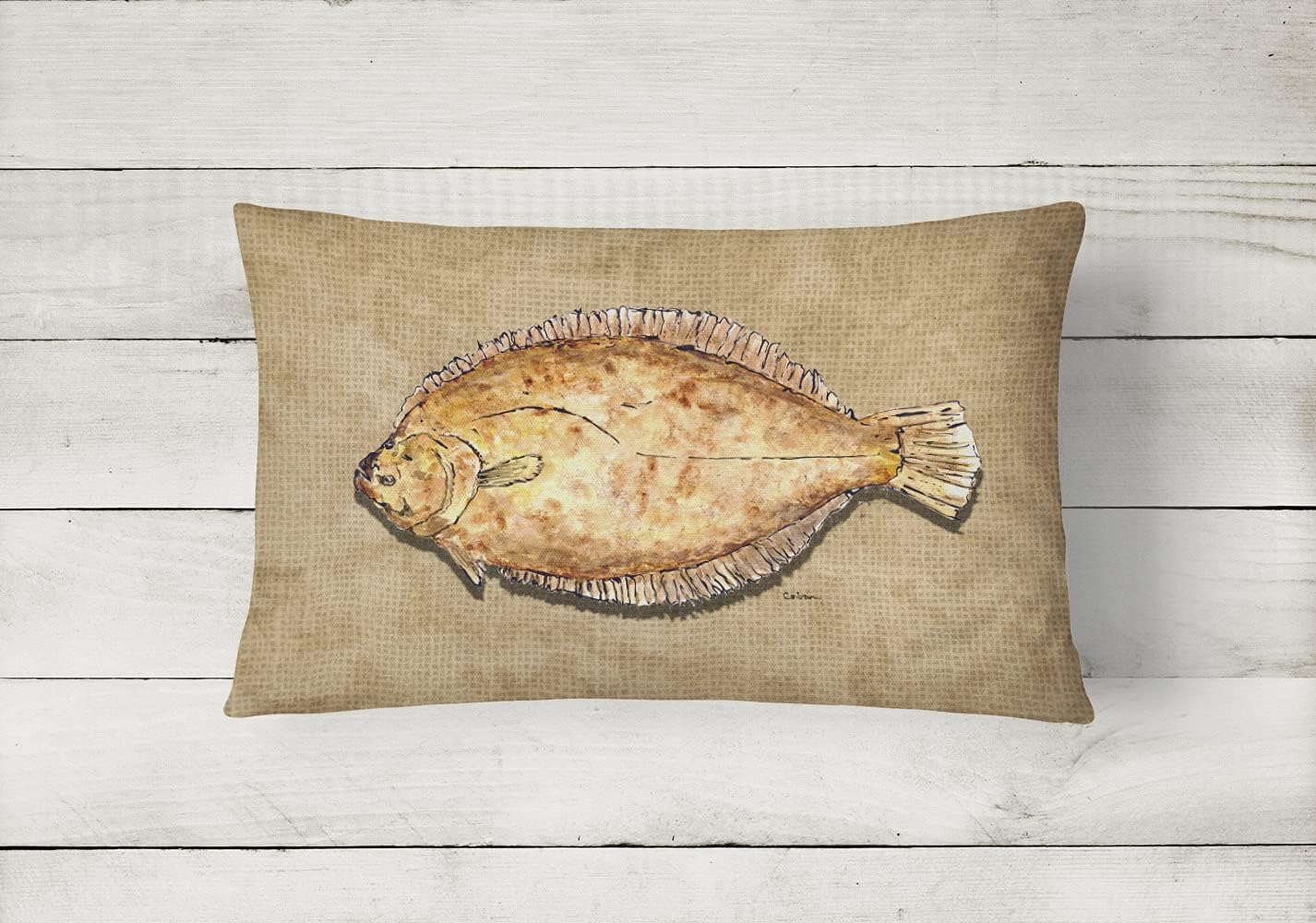 Caroline's Treasures 8821PW1216 Flounder Canvas Fabric Decorative Pillow Machine Washable, Indoor Outdoor Decorative Pillow for Couch, Bed or Patio, 12HX16W