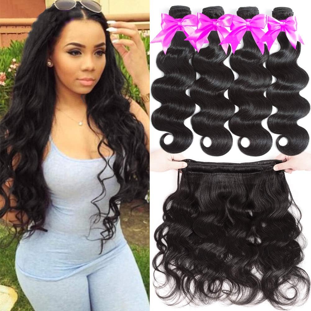 Flady Brazilian Virgin Hair Body Wave 10A Brazilian Hair Weaves 4 Bundles Virgin Human Hair Weaving Natural Black Color 95-100g/bundle (14 16 18 20inch)