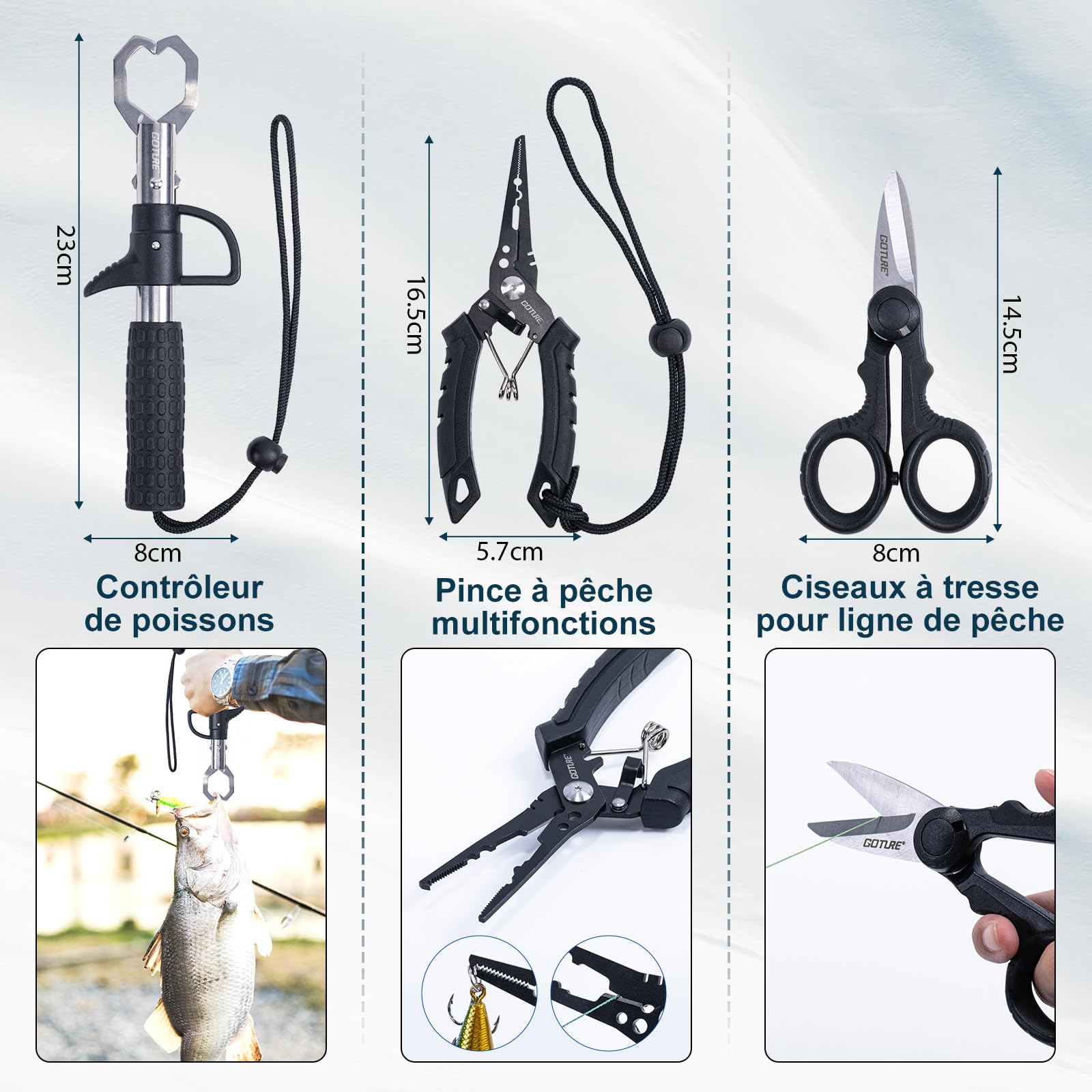 Goture Ensemble de pêche télescopique Carbone 24T 1,8 m 2,1 m 2,4 m 2,7 m Moulinet 5,2:1 Ligne 150 m 14 kg
