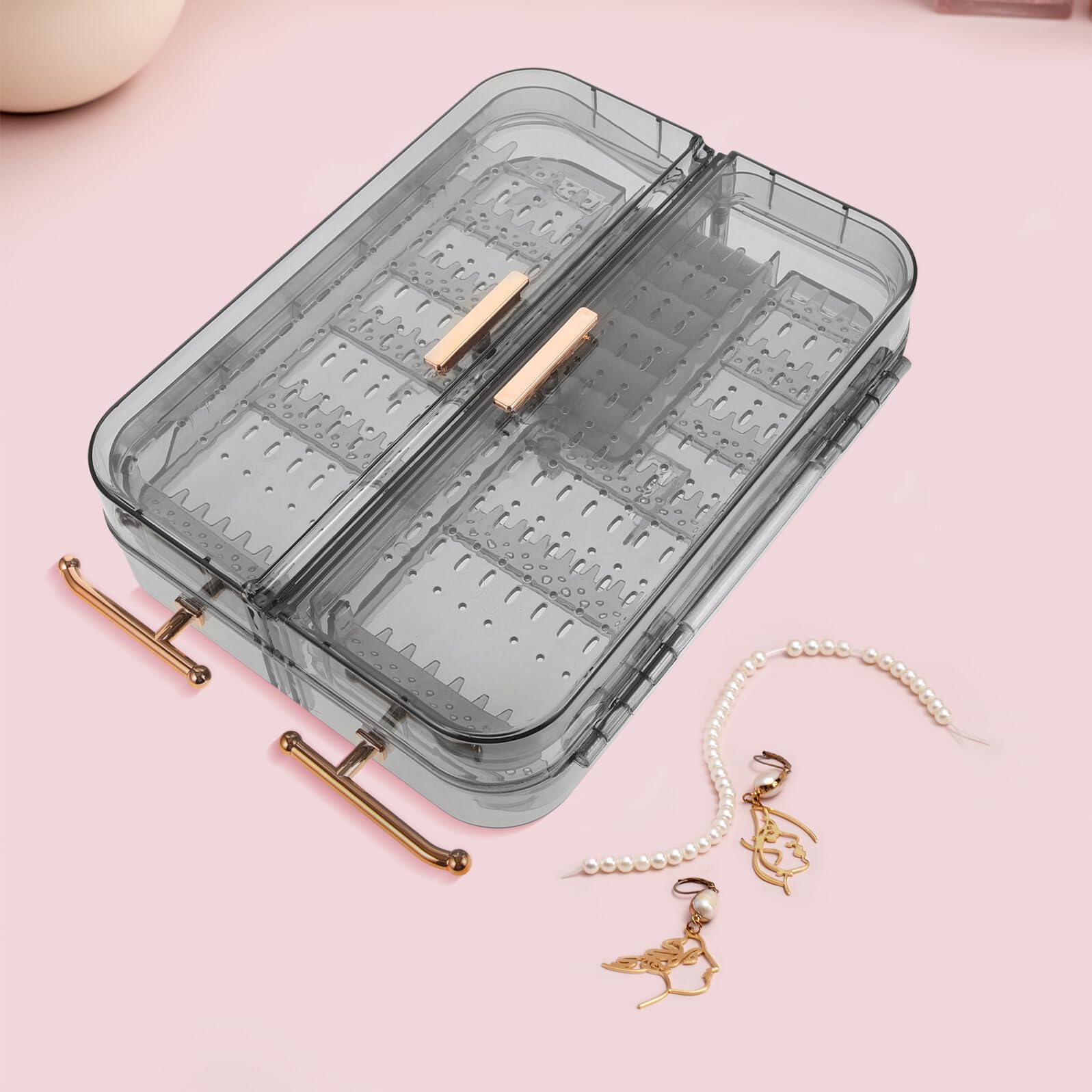 YARNOW Organizer Gioielli da Parete Trasparente in Pet Resistente Mensola Sospesa per Orecchini e Collane Design Elegante Nero-Grigio per Casa e Armadio