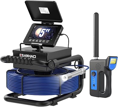 Sewer Camera with Locator Drain Snake Plumbing Inspection Camera 5" Screen with Video Recording DVR Included 32GB TF-Card