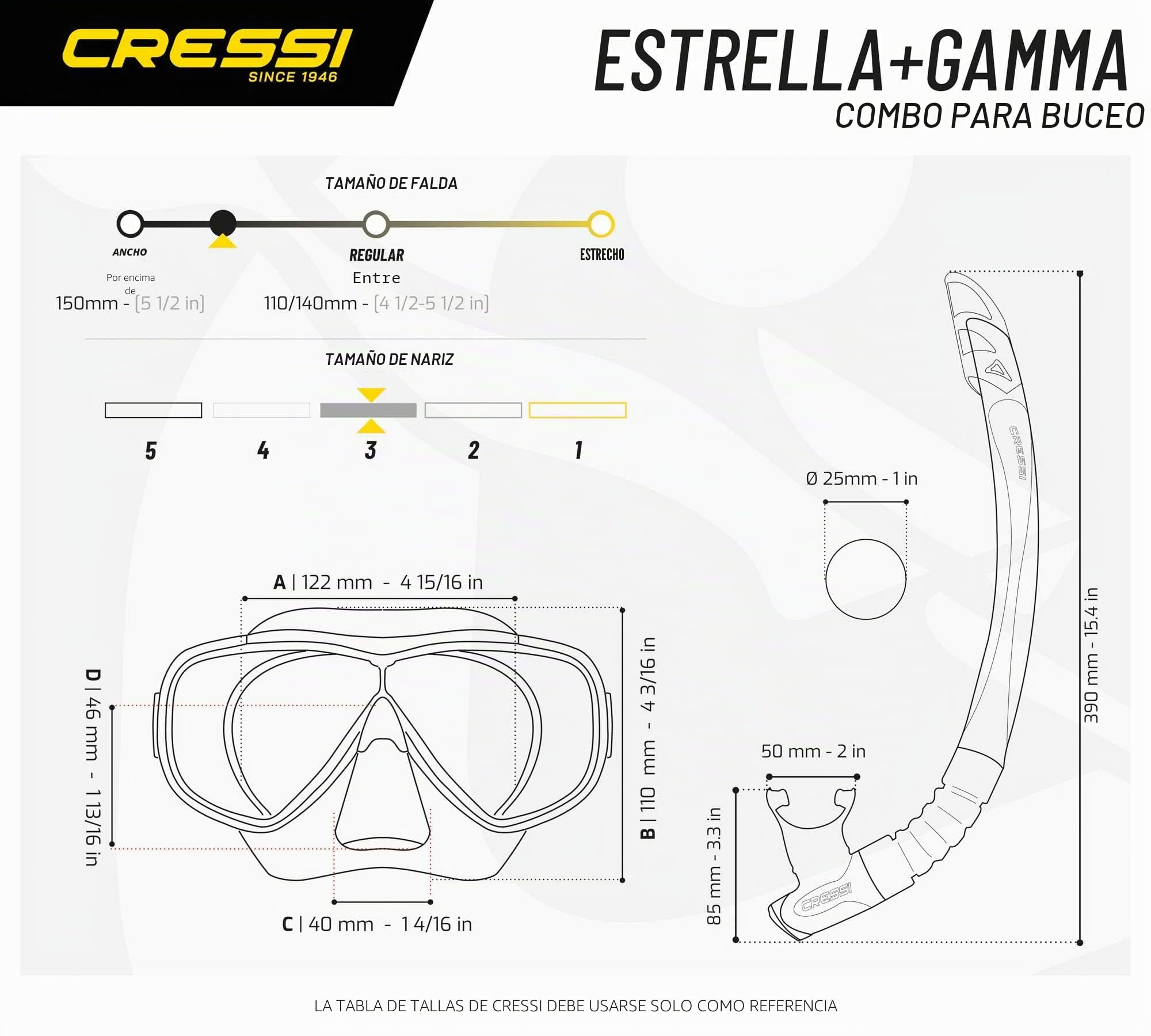 CRESSI Estrella para Buceo y Snorkel - Máscara Estrella o Conjunto Máscara Estrella + Tubo Gamma, Talla Única, Unisex