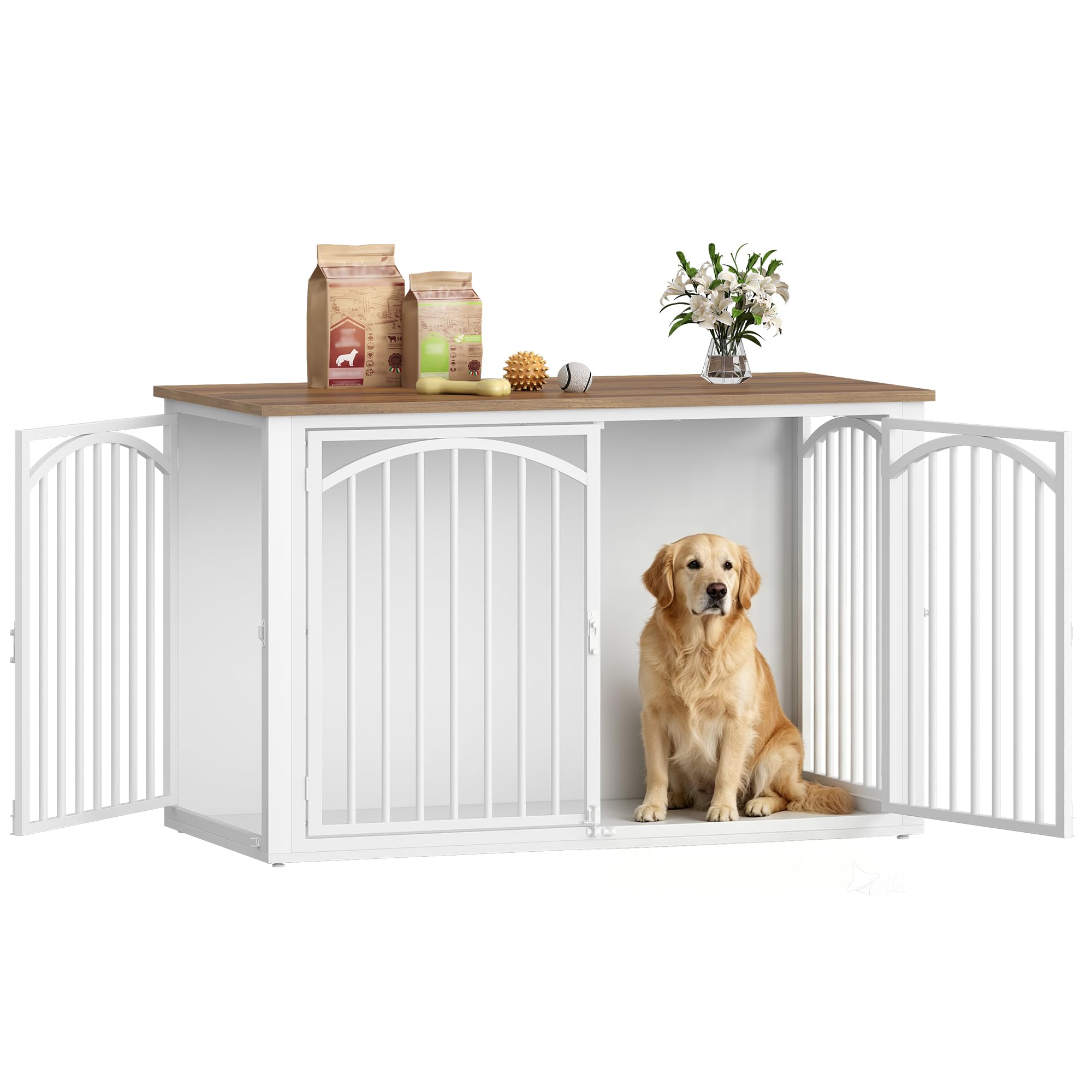 Fobyfurny Dog Crate Furniture, 120cm 4-Door, Brown & White — image 1