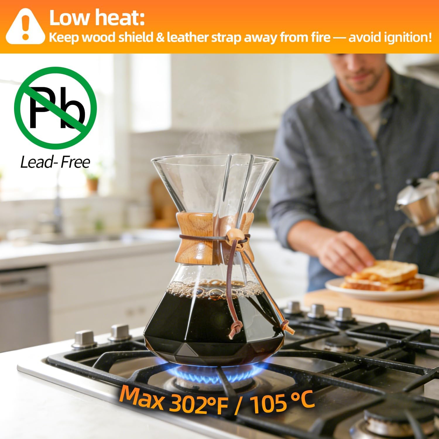 Pour Over Coffee Maker 27 OZ, 8 Cup Borosilicate Glass Drip Coffee Maker with Reusable Stainless Steel Filter and Cork Grip for Home Café 800 ML (Diamond Shape)