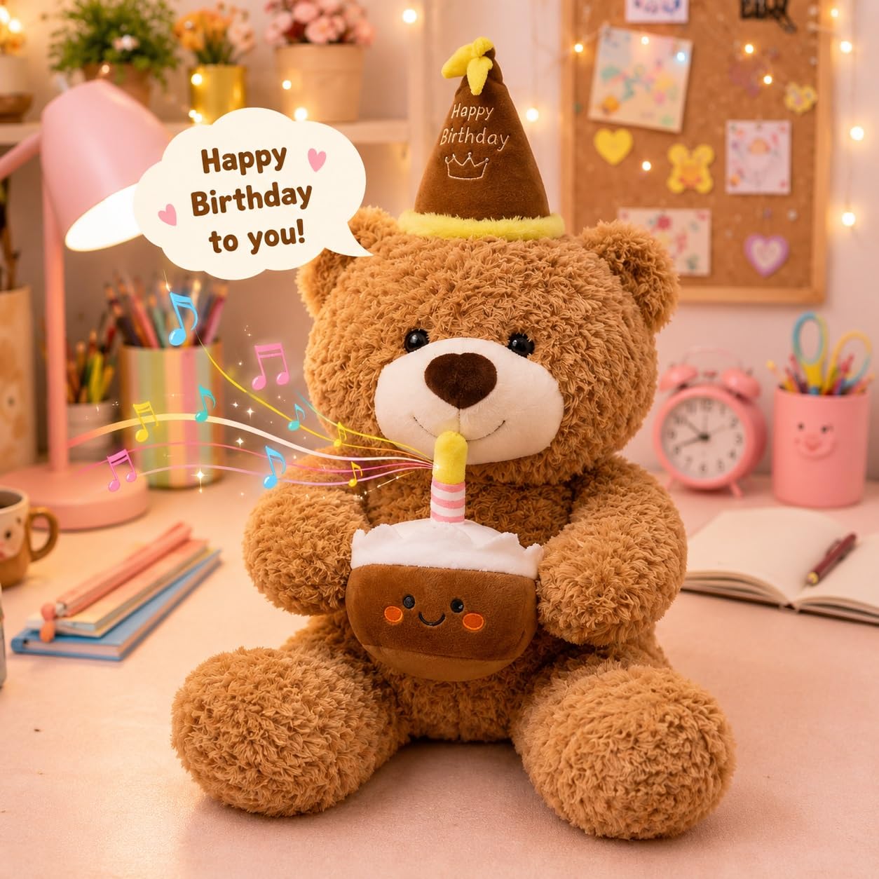 Cap Happy Birthday Musical Teddy Soft Toy for Kids, (Pack of 1) Plush Stuffed Doll, Singing Teddy Bear with Hat, Gift for Boys, Girls-image-22
