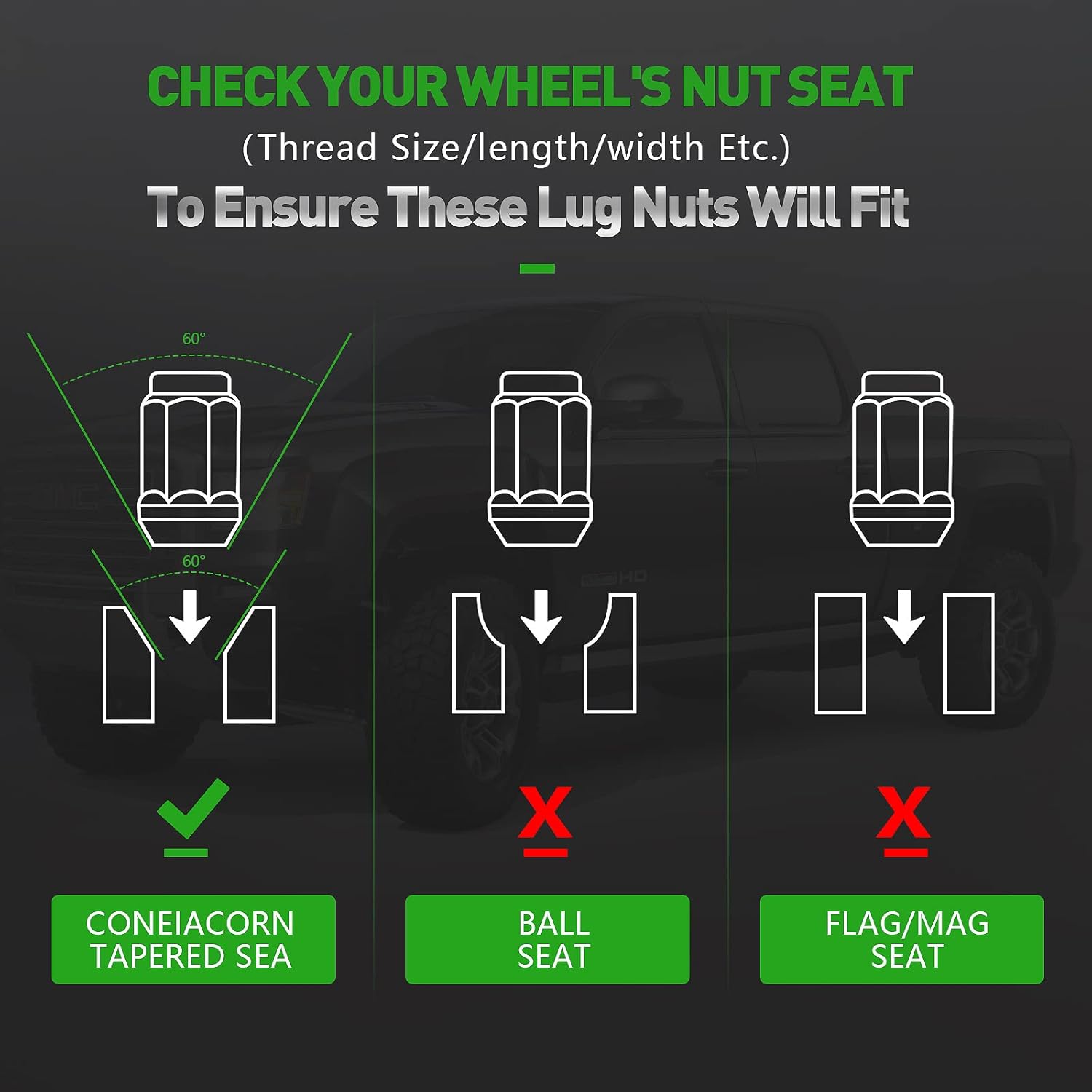 SCITOO 24PCS M14x1.5 Wheel Lug Nuts M14x1.5 Chrome Wheel Studs Lug Nut Fit for Silverado 1500 Classic,for Suburban,for Suburban 1500,for Tahoe,for Terrain,for Tundra,for Yukon,for Yukon XL 1500