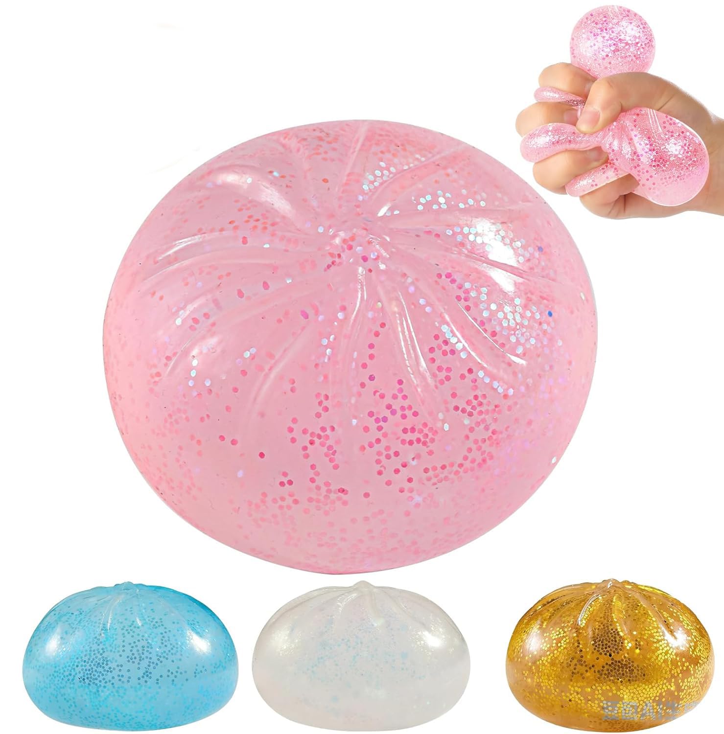 Glitter Dumpling Squishy, Viral Squishy Dumpling Mystery Box, Bao Bun Squeeze Toy,Stress Relief Fidget Toys (Golden) — view 7