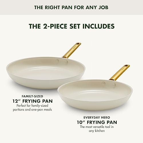 Miniatura 3 de GreenPan Reserve - Juego de sartenes antiadherentes de cerámica anodizada dura de 10 y 12 pulgadas, mango dorado, sin PFAS, apto para lavavajillas,