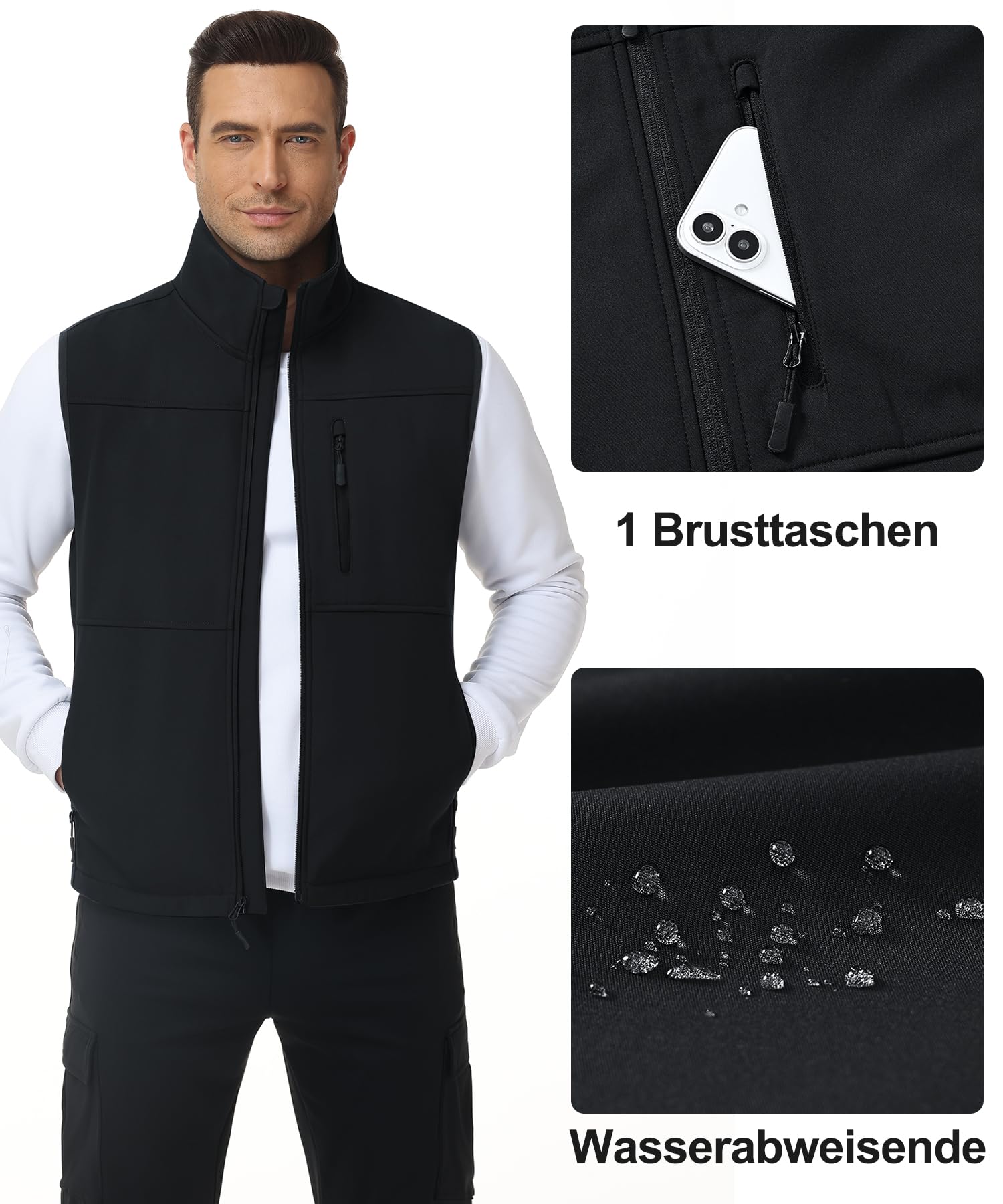 Huayuzh Gilet da uomo per attività all'aperto, senza maniche, in softshell, impermeabile, antivento, interno in pile, per escursioni e golf