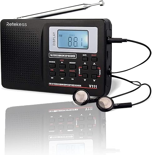 Radio portable TIVDIO V-111 de onda corta para viaje con sintonía AMFM estéreo reloj y alarma
