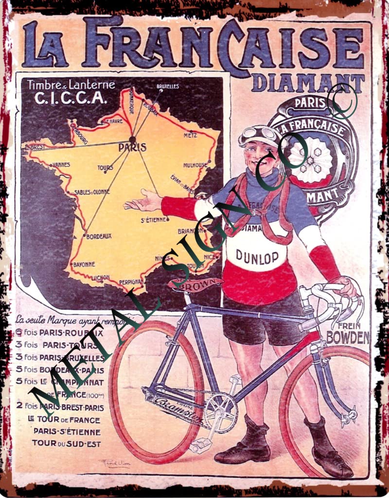 Tracy's Signs 8X10in La Francaise Diamant French Cycle Advert Bicycle Classic French Metal Sign Retro Vintage Style 8X10in 20X25cm Coffee Shop Cafe Wall Art Kitchen Sweet Shop