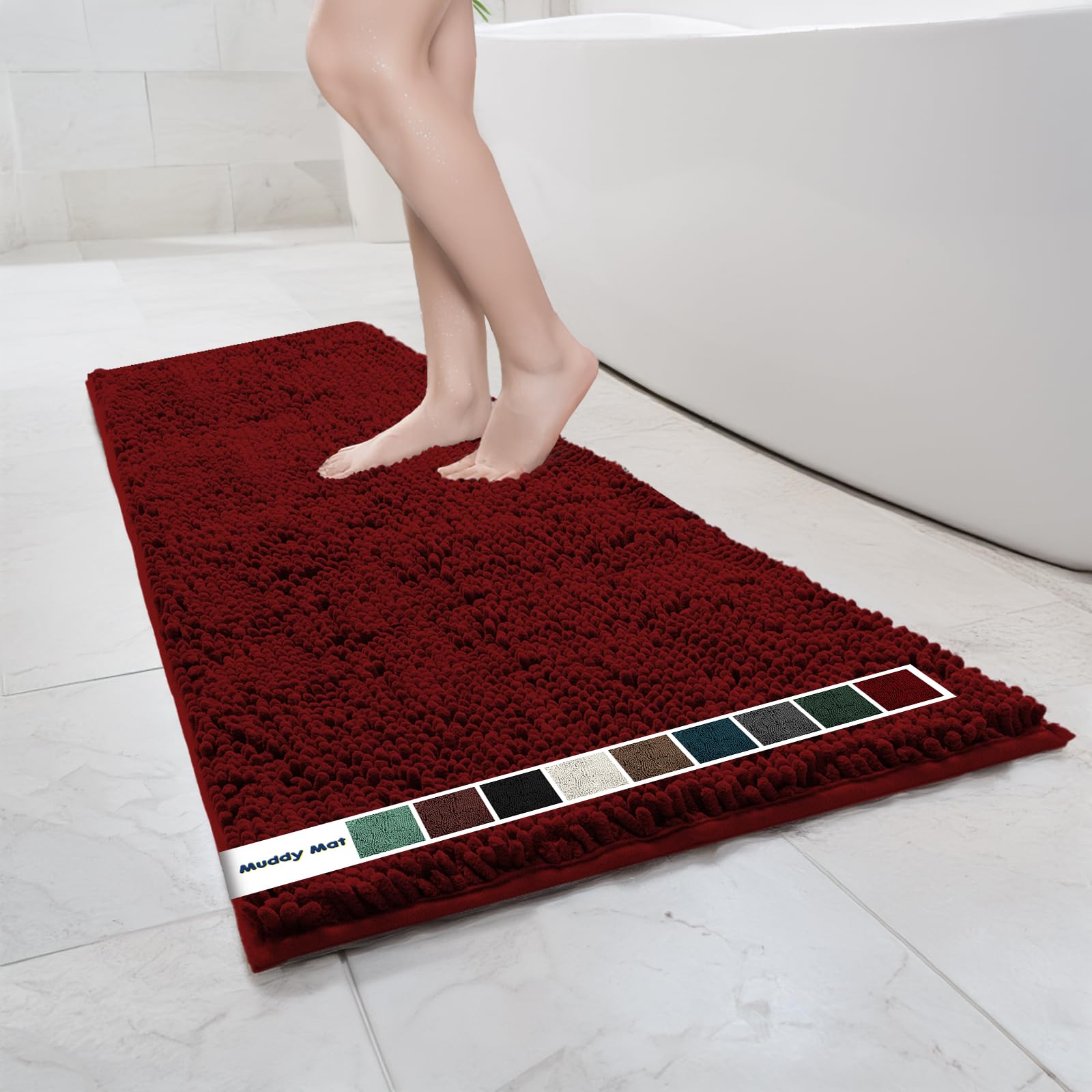 Muddy Mat Chenille Bathroom Rugs Quick Dry Microfiber Mats Non Slip Washable, Extra Thick