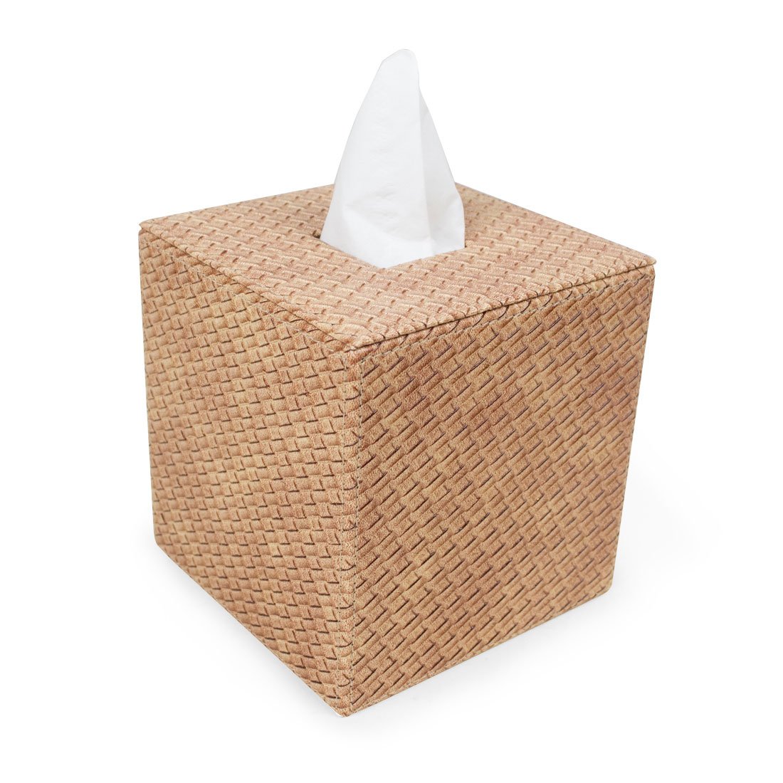 Lumley – Stylish Woven Beige Faux Leather Cube Tissue Box Cover - Suitable for Home | Hotels | Receptions | Spa | Guesthouses