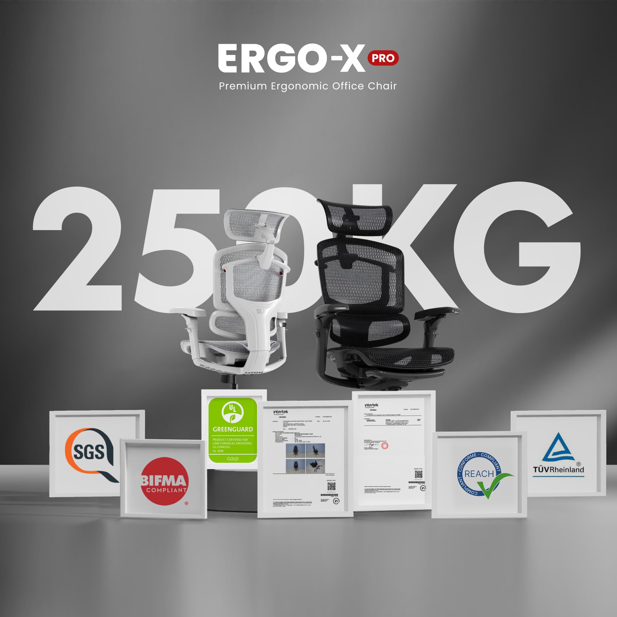 FLEXISPOT ErgoX Pro Sedia da Ufficio Ergonomica con Poggiapiedi, Altezza Regolabile a 12 Livelli, Braccioli 7D, Supporto Lombare 5D, Poggiatesta 4D, Portata 250 kg e Seduta in Rete Traspirante – Nero