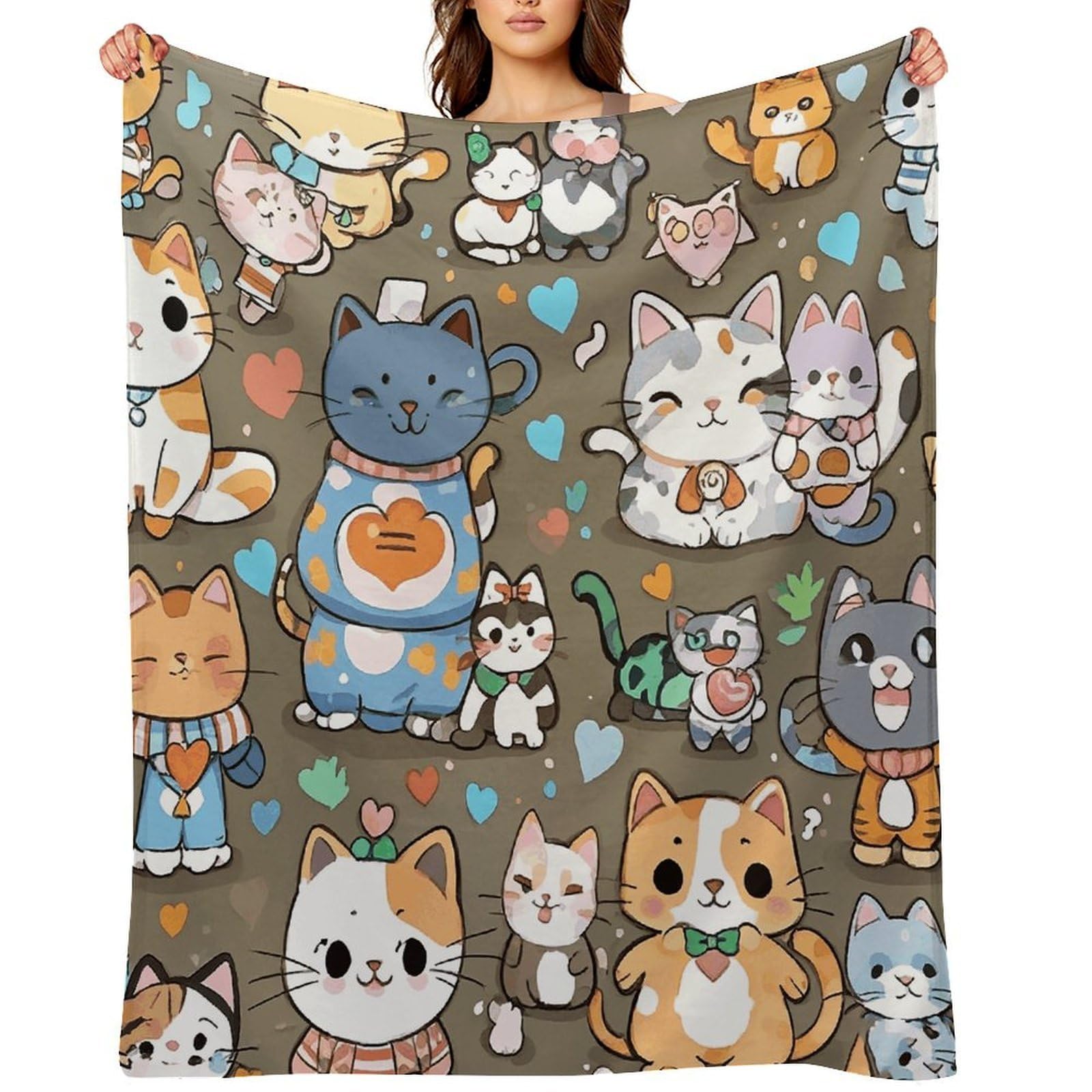 Lovely Cartoon Cats Throw Blanket for Couch and Bed Super Soft Warm Lightweight Throw Blankets Cozy Fuzzy Flannel Blanket Personalized Decorative Blankets for Sofa Decor 30"x40"