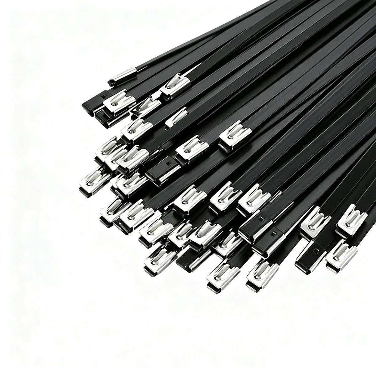 Bsguz 100Pcs 10-100 Metal Black Stainless Steel Cable Ties 4.6Mm Metal Zip Ties Heavy Duty Locking Wire Ties For Exhaust Pipe Binding-100-4.6X150mm
