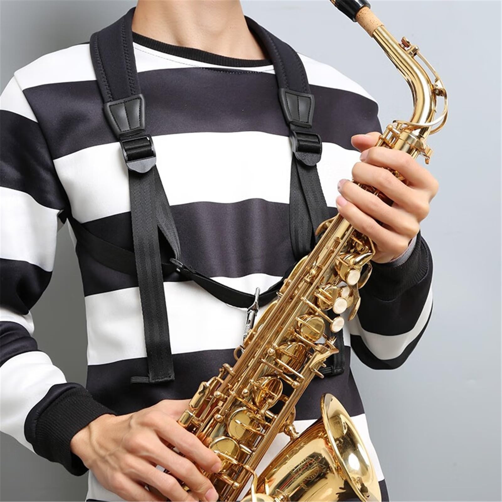 Professionisti accessori per sassofono Tracolla Per Sassofono Tenore Delle Scuole Superiori Comoda Tracolla Per Strumento Sax Traspirante E Morbida(Black)