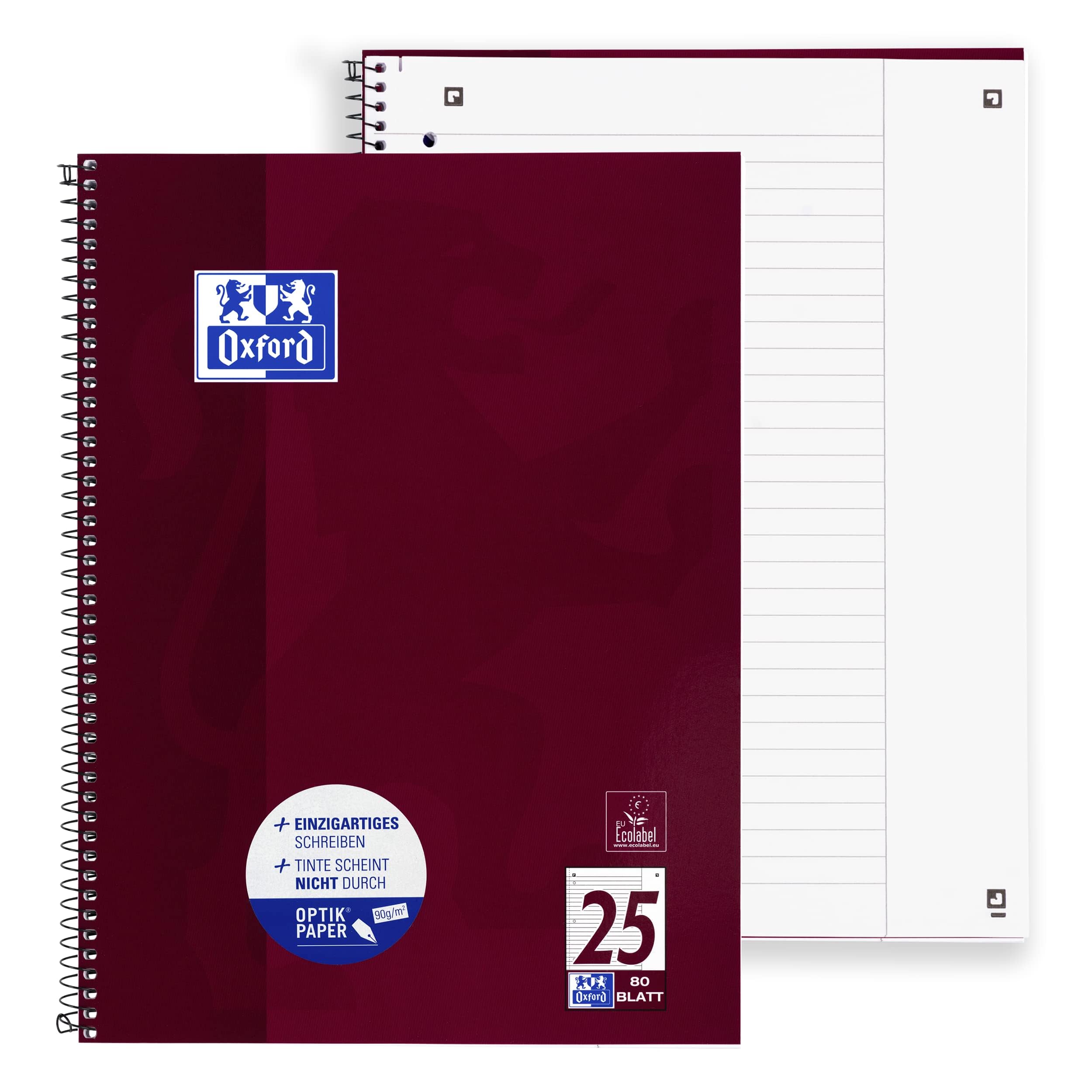 Oxford 100050355 College Notepad School Optic Paper 90 g/m² A4+ Lined/Margin 80 Sheets, Black - Image 2