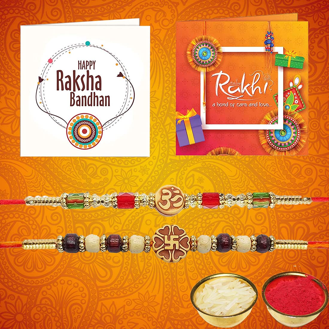YouBella 2 Rakhi and 2 Greeting Card Combo Rakhi for Brother and Bhabhi Kids Jewellery Bracelet Rakhi Set Rakhi Combo for Brother, Rakhi Gift for Brother/Bhaiyya/Bhai 7