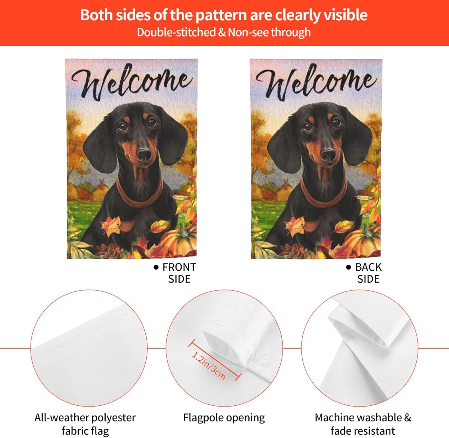 Dachshund Fall Pumpkin Fall Dog Garden Flag Welcome Party Outdoor Outside Decorations Picks Home House Garden Yard Decor 12x18 Inch - Image 4