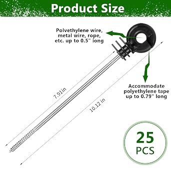 25 Pcs Electric Fence Wire Insulator Stand Off Screw in Insulator Black Fence Post Insulator Long Arm Wood Post Insulator for Tape Rope Electric Wire Animal Agricultural Garden Fence
