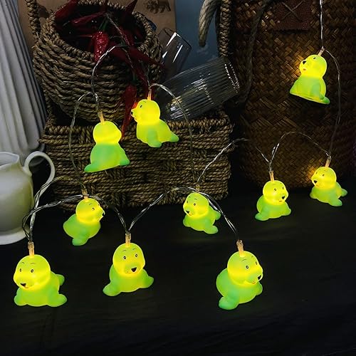 Miniatura 10 de Linda tira de luces de león marino de 5.4 ft, luz nocturna con sello de mar, 10 LED, funciona con pilas, lámpara de temporizador para niños y niñas,