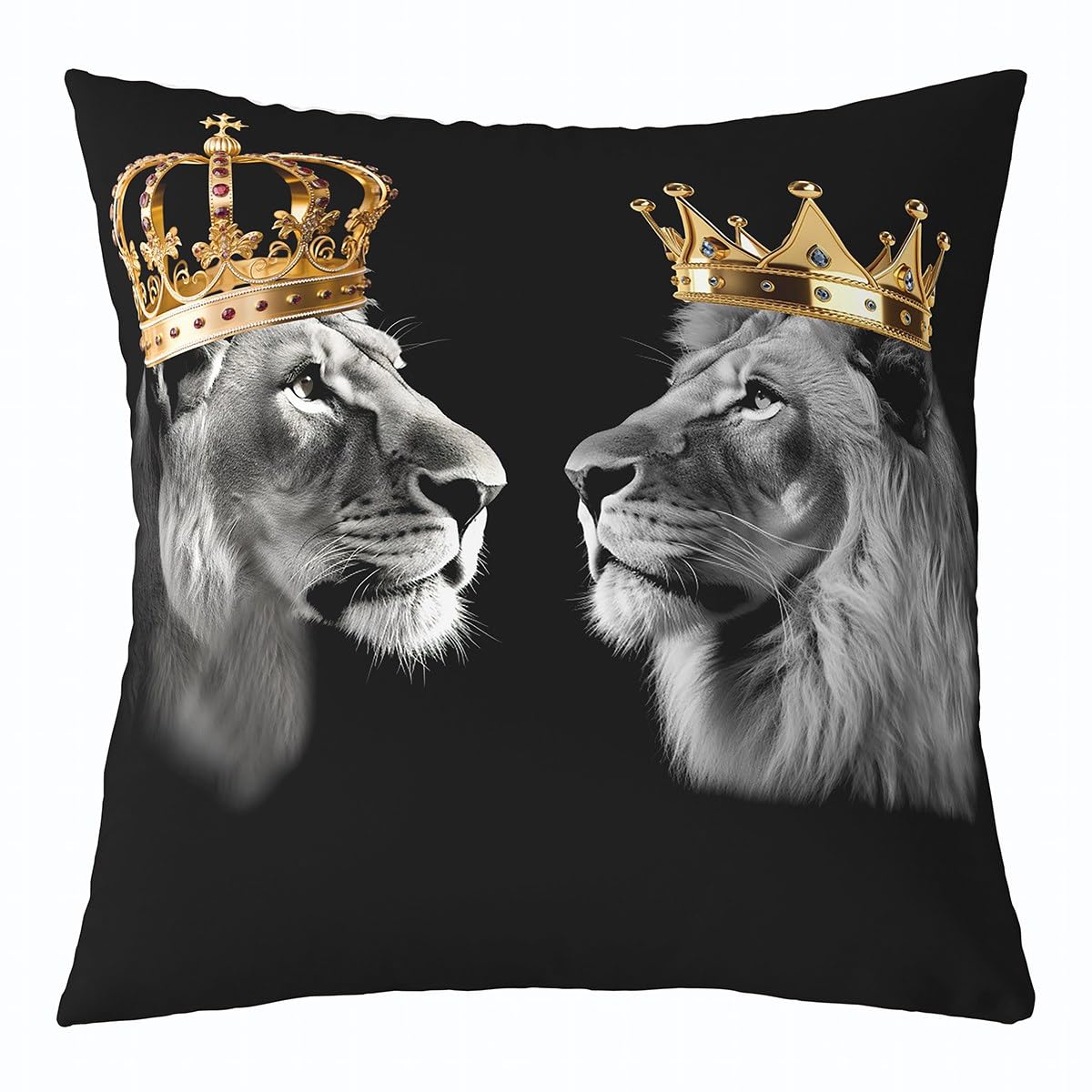 Richhome Multi 3 3D Wild Animal Pillow Cover 16X16 Inch African Lion Leopard Wildlife Decor Cushion Cover For Kids Teens Adults Golden Crown Nature King Soft Square Cushion Case For Couch Chairs Office