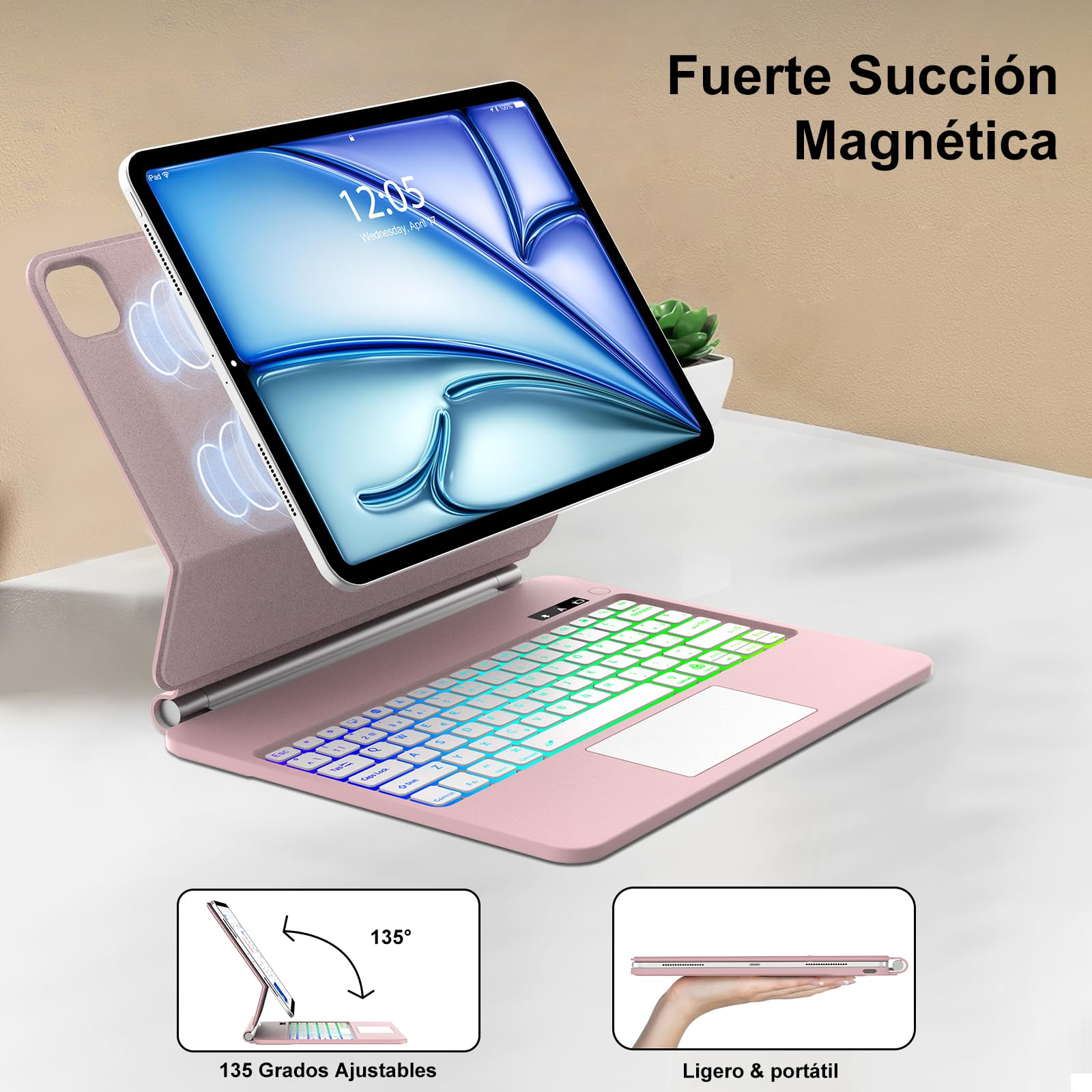 FOGARI Magic Keyboard para iPad Air 13" M4/M3/M2 2026/2025/2024 | Español Ñ Combo Touch Bluetooth Magnético Teclado con Touchpad para iPad Air 13 Pulgadas M4/M3/M2 2026/2025/2024, Rosa