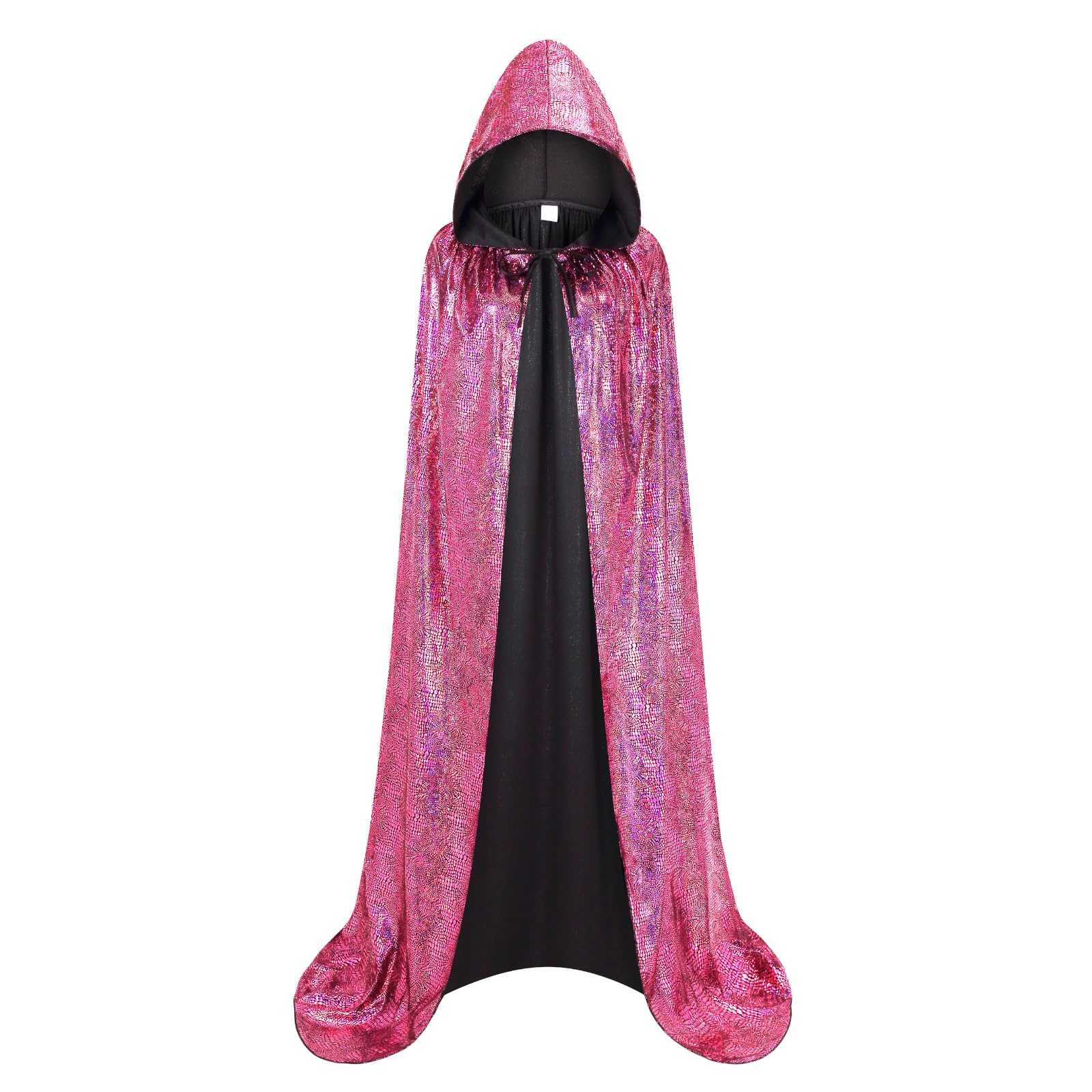 RRCBMD Adult Unisex Full Length Hooded Cloak Sparkle Shiny Cape with Hood Women Men Halloween Mardi Gras Wizard Cosplay Costume Pink 43.3Inch - Image 2