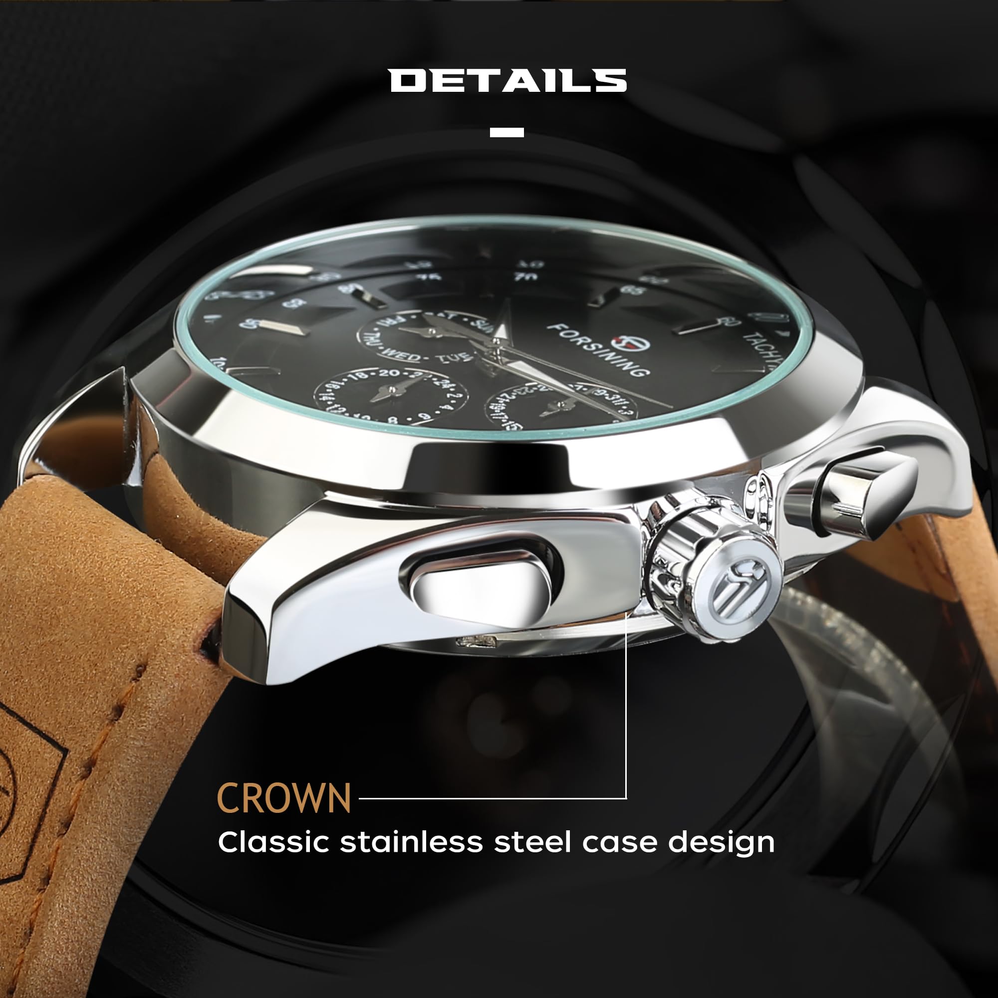 FORSINING Men's Transparent Sport Watch, Luxury Genuine Leather Strap Fashion Automatic Mechanical Skeleton Watch Mens Watches