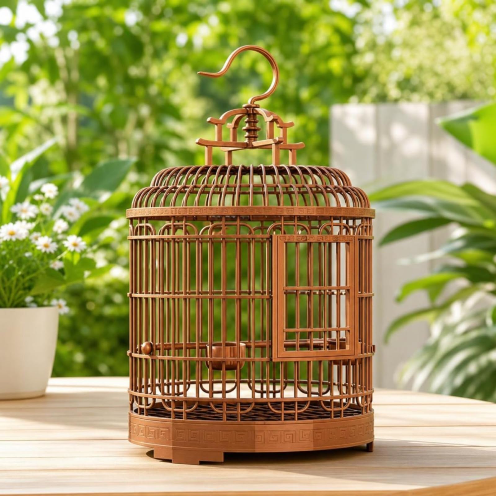 Vogelkäfig mit Haken Rund Rundkäfig Hängend für Kanarienvögel, Wellensittiche, Wohnzimmer, Zimmer, Balkon, 32,5 cm Durchmesser 49,5 cm Höhe, Style to 3