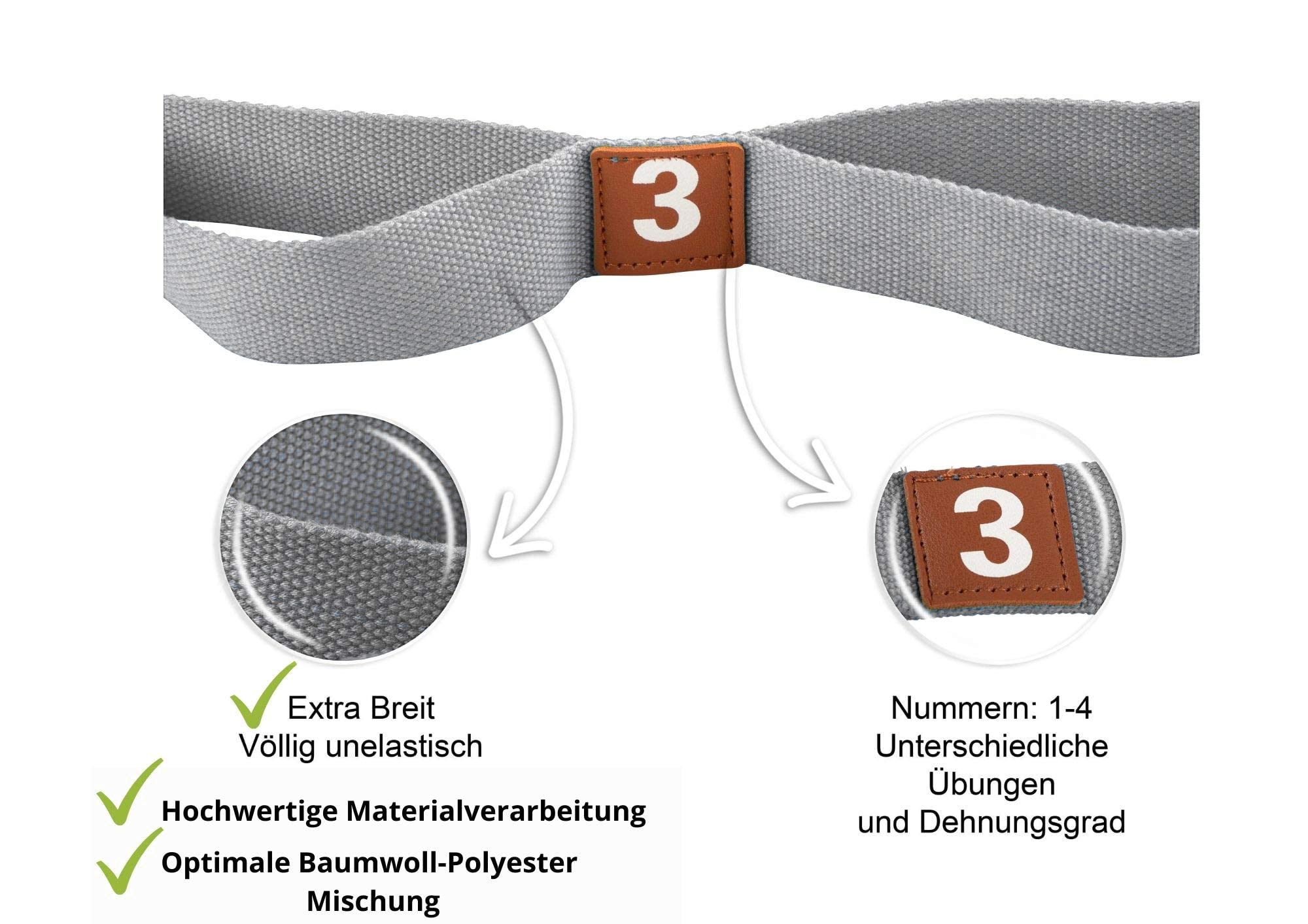 Yoga Gurt mit 10 Schlaufen | Yoga Band 200x4cm | Dehnungsband für Beste Dehnen | Stretching Band | Yogagurt + Tasche & Training PDF