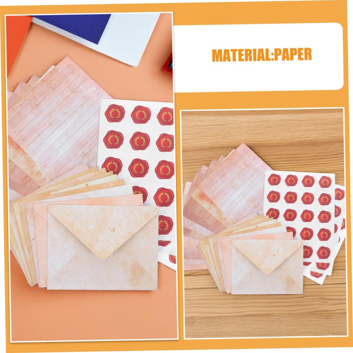 Ciieeo Vintage Writing Paper and Envelopes Set, 2 Sets Retro Lined Stationery Letter Paper with Kraft Envelopes for Handwritten Greetings and Journaling