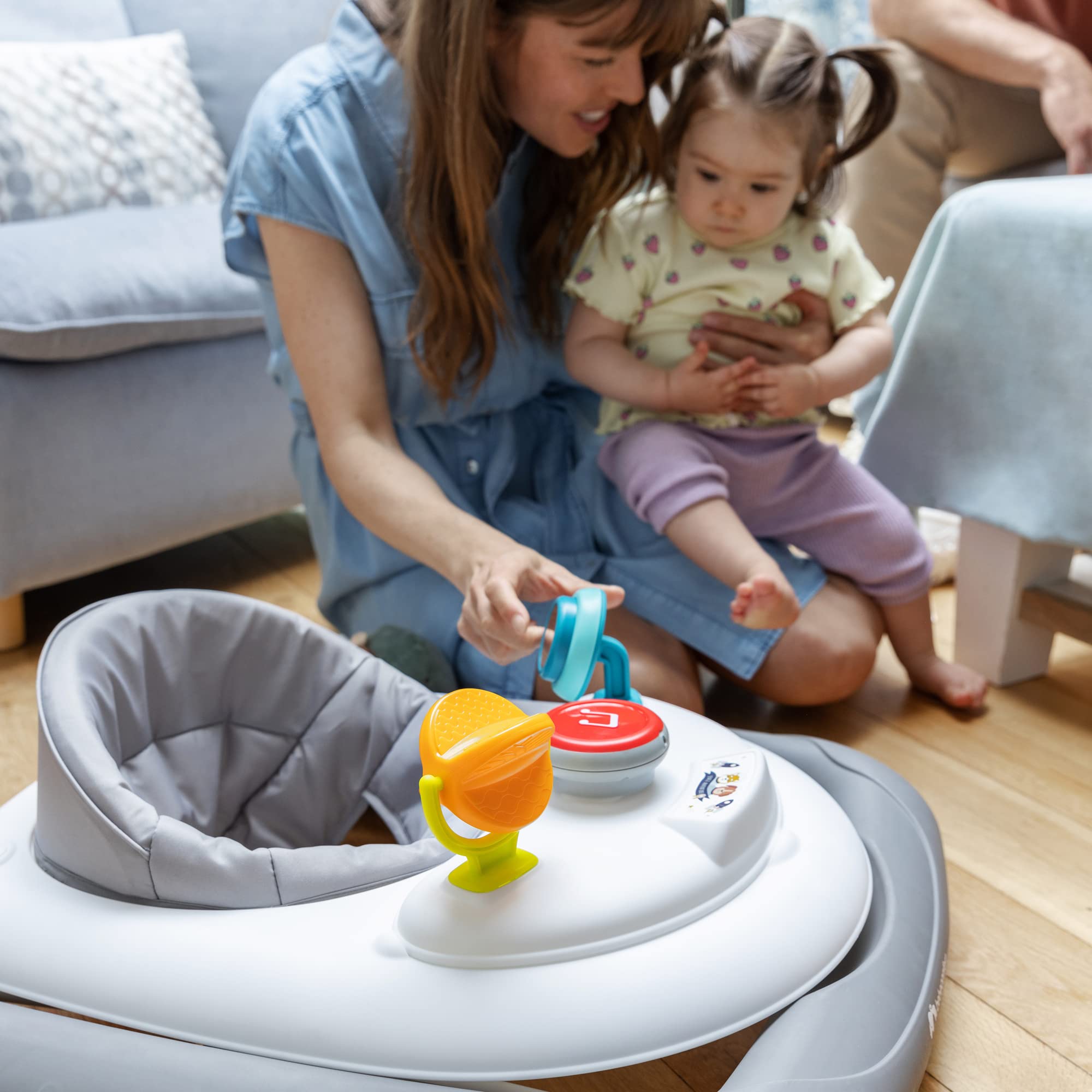 Bebeconfort Explorer, Andador bebé, Primeros pasos, 3 alturas regulables, Centro de actividades con 12 melodías, Asiento acolchado, Base antivuelco, Para niños 6 meses – 12 kg, Grey Mist