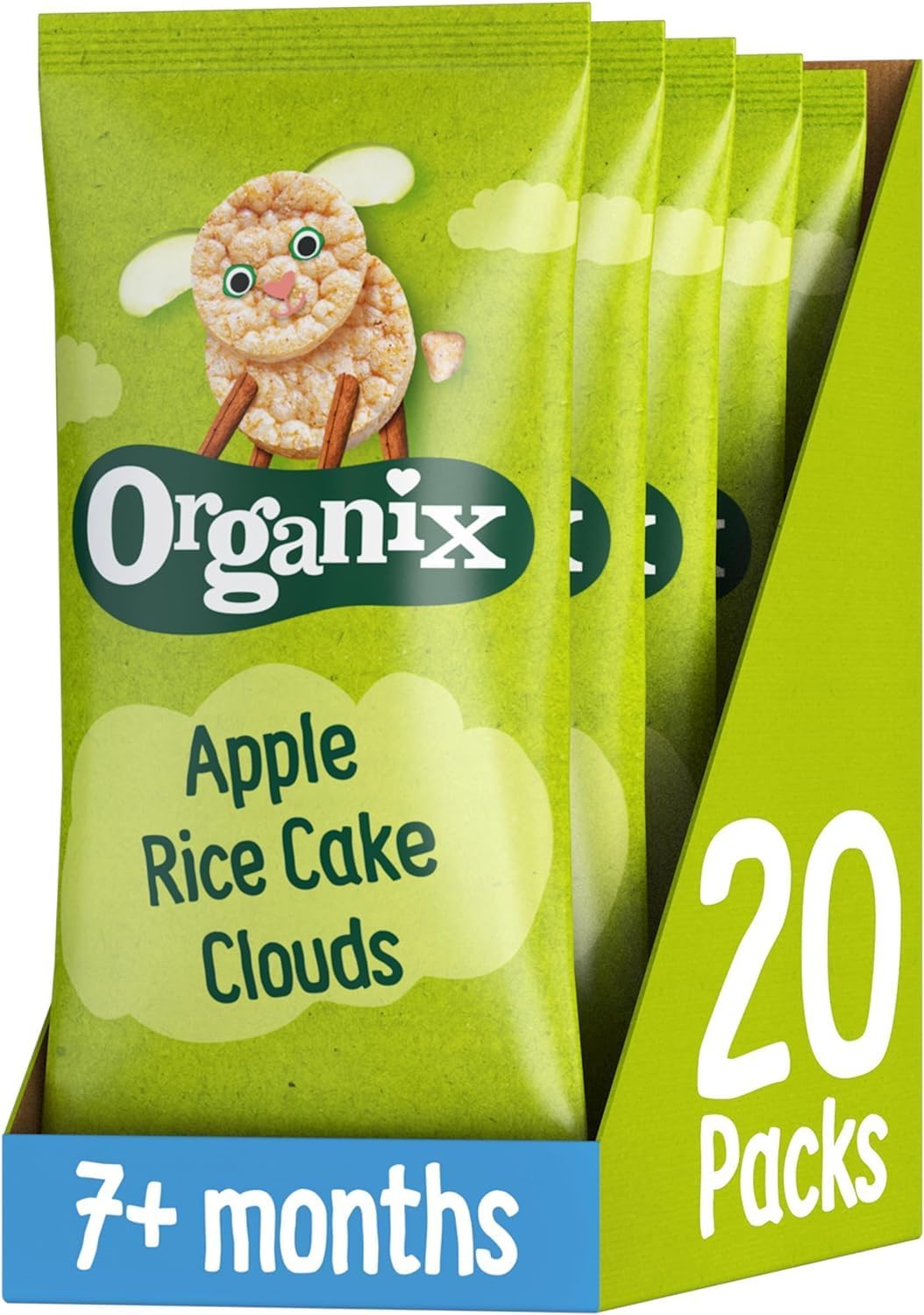 Organix Apple Organic Rice Cake Clouds, Finger Food, Baby Snack 7+ Months, 4 x 18 g Bags Per Pack (5 Packs Total)