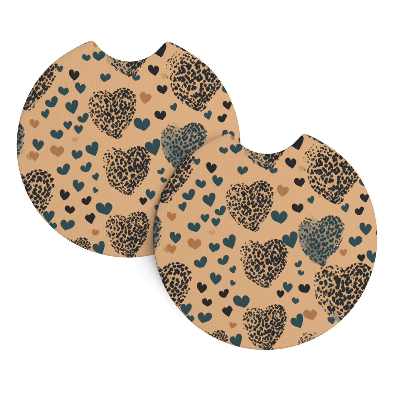2 Pack Car Coaster for Cup Holders Leopard Love Car Cup Coaster 2.7" Neoprene Non-Slip Automotive Cup Mat Universal Auto Car Interior Accessories for Women Men Cup Pad