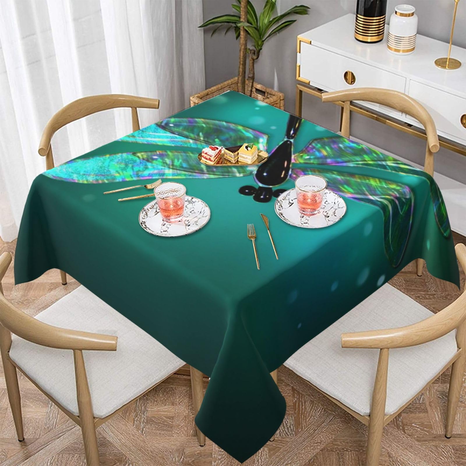 DCEHGEW Galaxy Animal Dragonfly Prints Square Tablecloth 152x152 CM, Waterproof Fabric Table Cloth for Dining Table, Farmhouse Table Cover for Kitchen Dining Tabletop Decoration