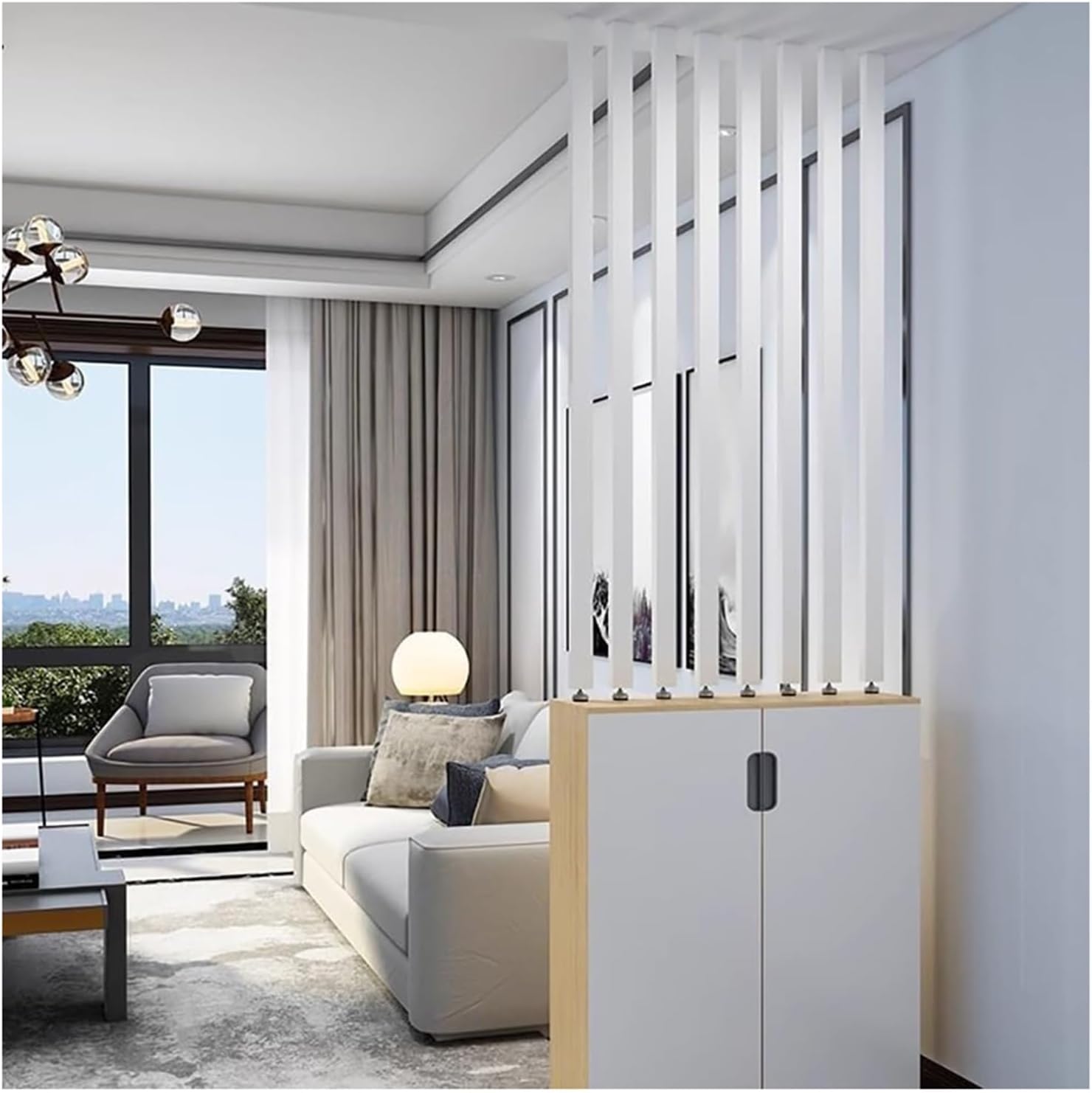 Wall Partition Post Room Divider， Column Floor to Ceiling with Adjustable Feet， Privacy Screen Post Indoor Partition Screen Metal Slats，No drilling required(7root,125cm/49.2in/4.10ft)