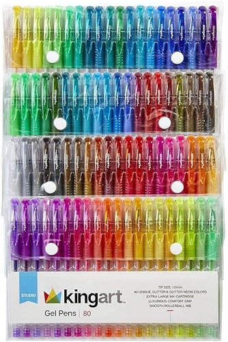 KINGART Bolígrafos de gel con purpurina 400-80, 80 colores brillantes con comodidad de agarre suave, cartucho de tinta XL, para colorear, garabatos, disponible en Yaxa Venezuela