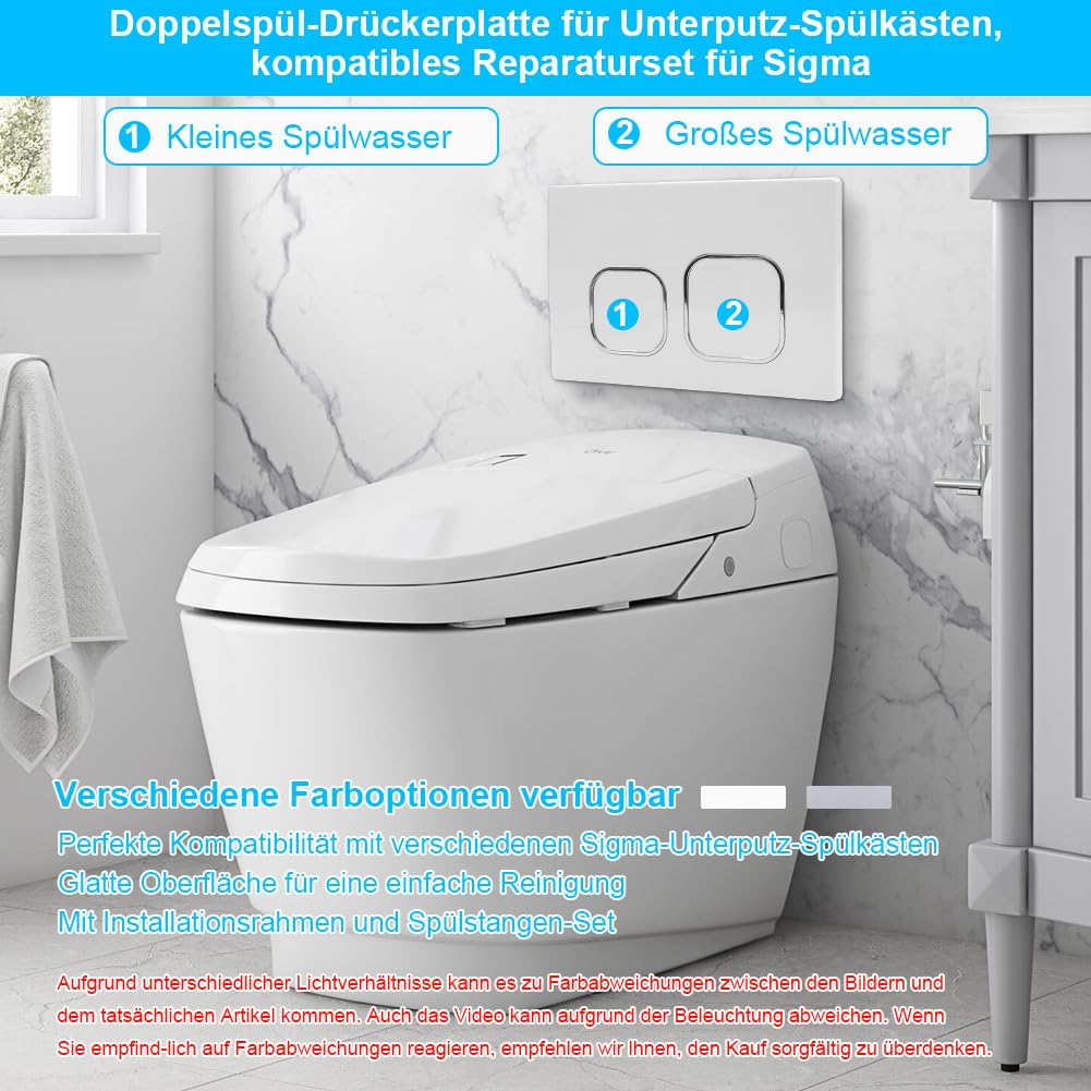 Przycisk WC, kompatybilny z Geberit Sigma, serie UP300 i UP320, podwójne spłukiwanie 243 × 162 mm, w zestawie z uchwytem spłuczki i ramą montażową (Biały)